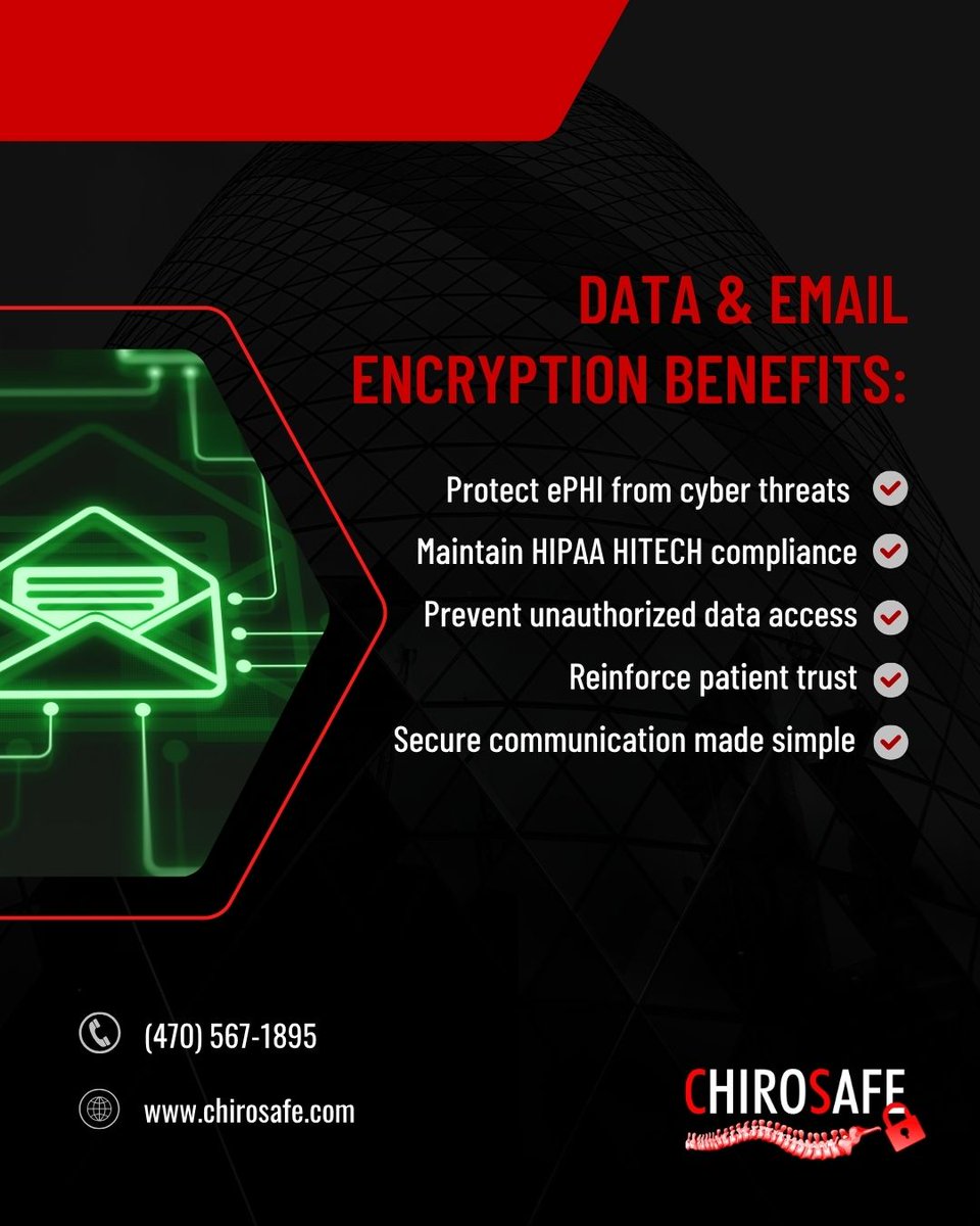 ChiroSafe's tweet image. 📌 Protect ePHI from cyber threats
📌 Maintain HIPAA HITECH compliance
📌 Prevent unauthorized data access
📌 Reinforce patient trust
📌 Secure communication made simple

(470) 567-1895
tinyurl.com/2mawt2c7