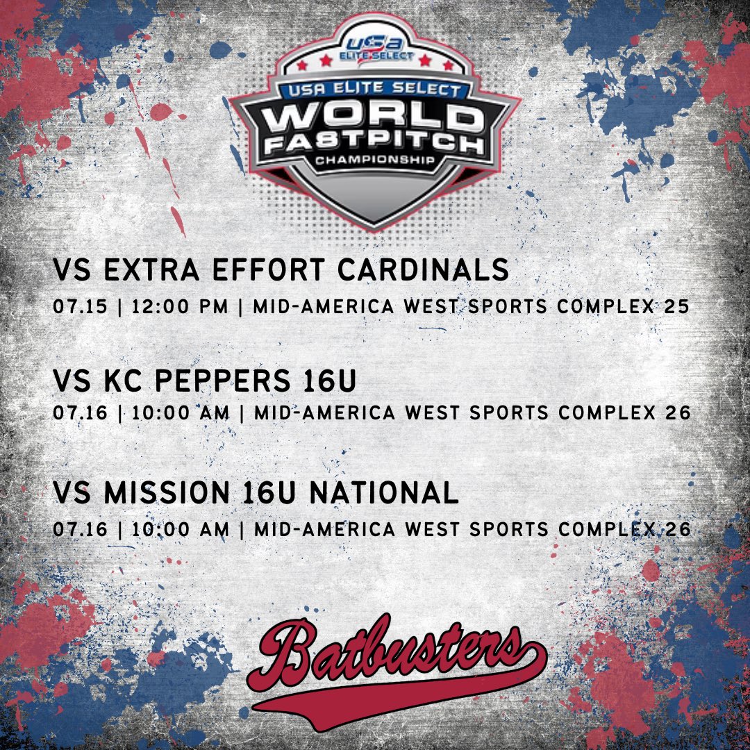 We start our last tournament today in Kansas City at the USA Elite Select World Fastpitch Championships! Ready to give it our all this week!