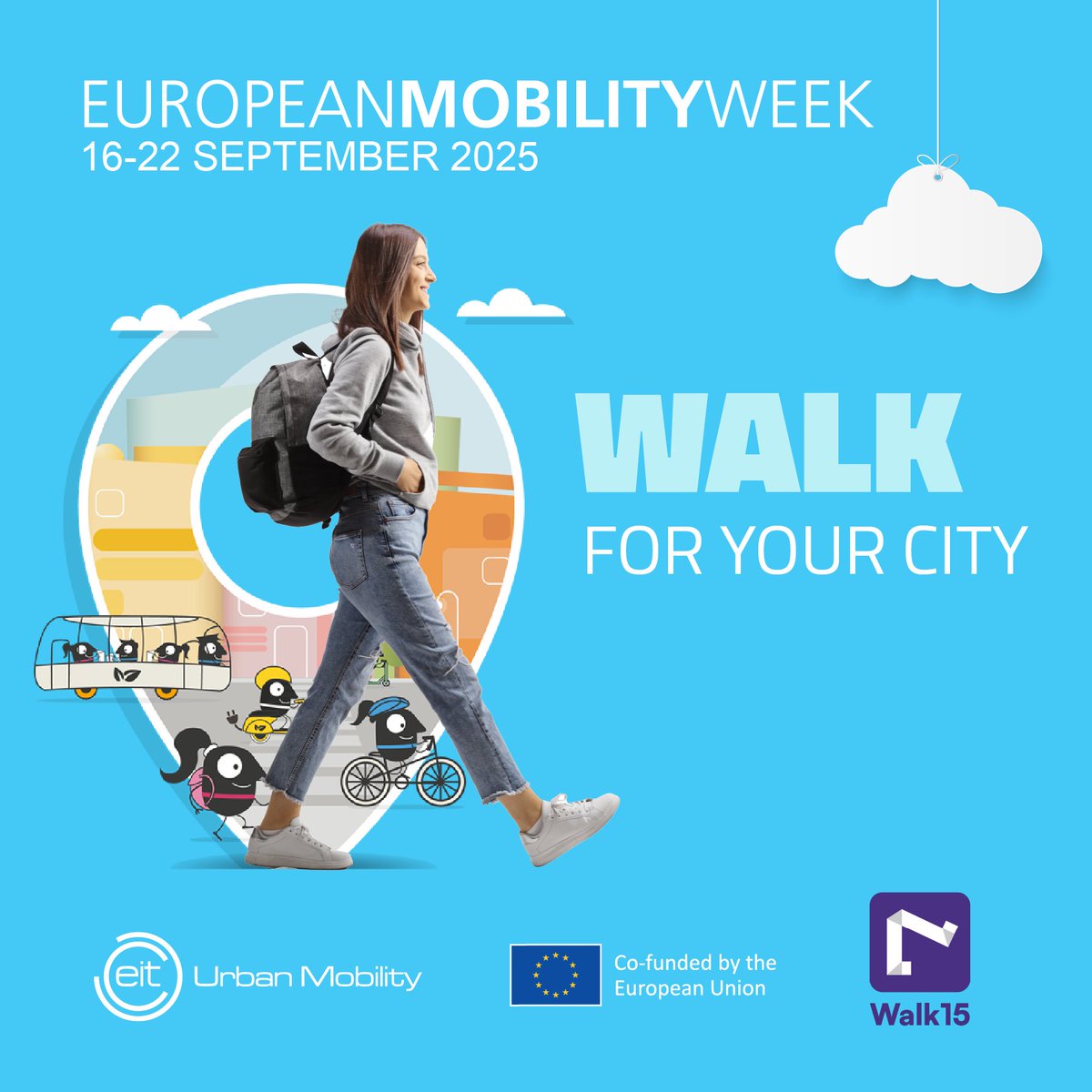 EITUrbanMob's tweet image. 👣 Every step counts, for your health & YOUR CITY!
Join the #EuropeanMobilityWeek Steps Challenge from 16–22 Sept and help your city win 💪
📲 Download @walk15_app
🎯 Tap “Challenges”
🔍 Search “European Mobility Week”
🏙️ Choose your city & walk!
👉 walk15.app/challenge/38278