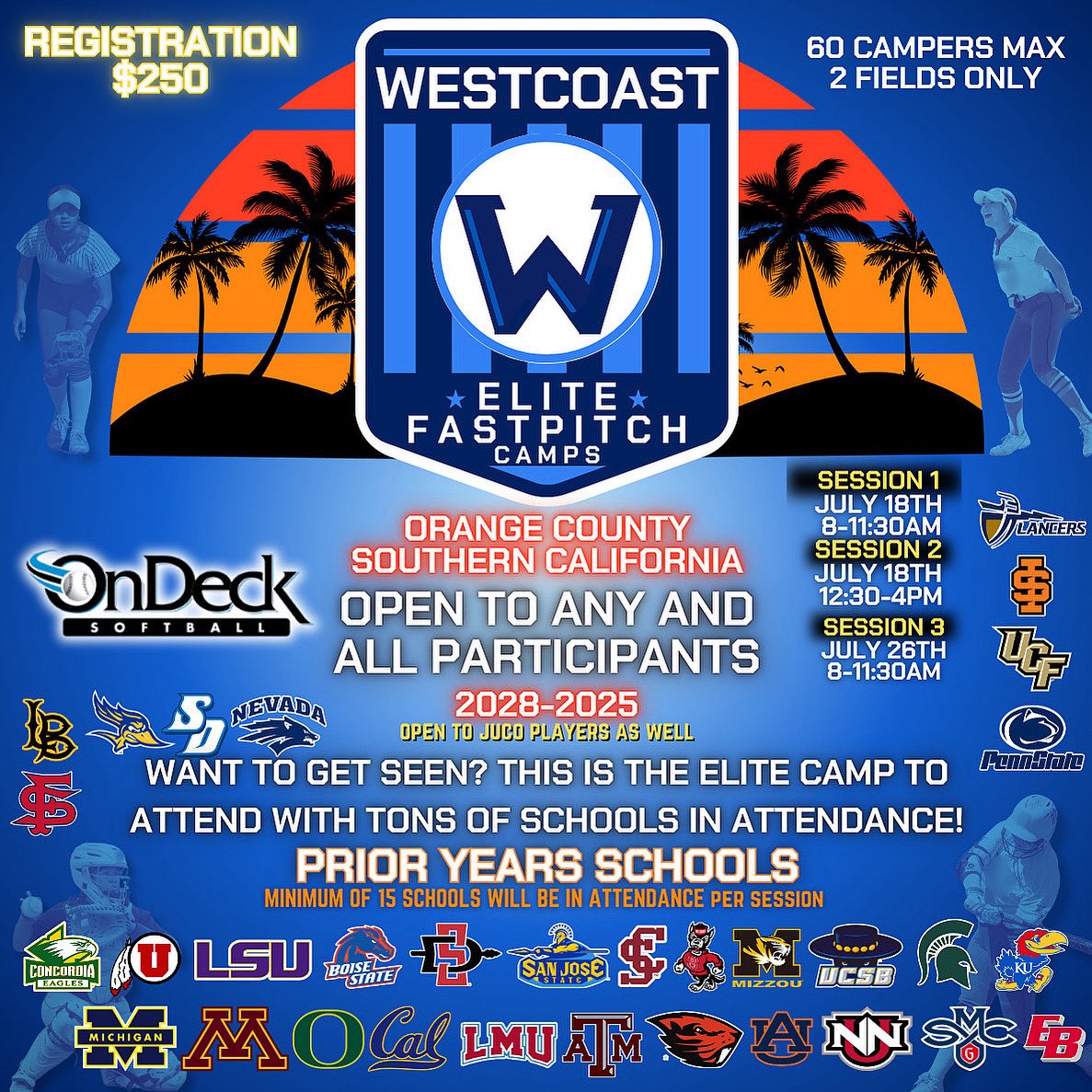 Karmen Vazquez (@karmenvazquez08) on Twitter photo Attending camps helped me get seen but I want to thank <a href="/ondecksoftball/">OnDeck Softball 🥎</a> for the most exposure at their Jamborees which I got to work in Colorado this year. They will also be evaluating at this camp on Friday in So Cal.
To register:
dirtdogsvazquez.com/2025-end-of-su…
Confirmed Schools Attending camps helped me get seen but I want to thank <a href="/ondecksoftball/">OnDeck Softball 🥎</a> for the most exposure at their Jamborees which I got to work in Colorado this year. They will also be evaluating at this camp on Friday in So Cal.
To register:
dirtdogsvazquez.com/2025-end-of-su…
Confirmed Schools