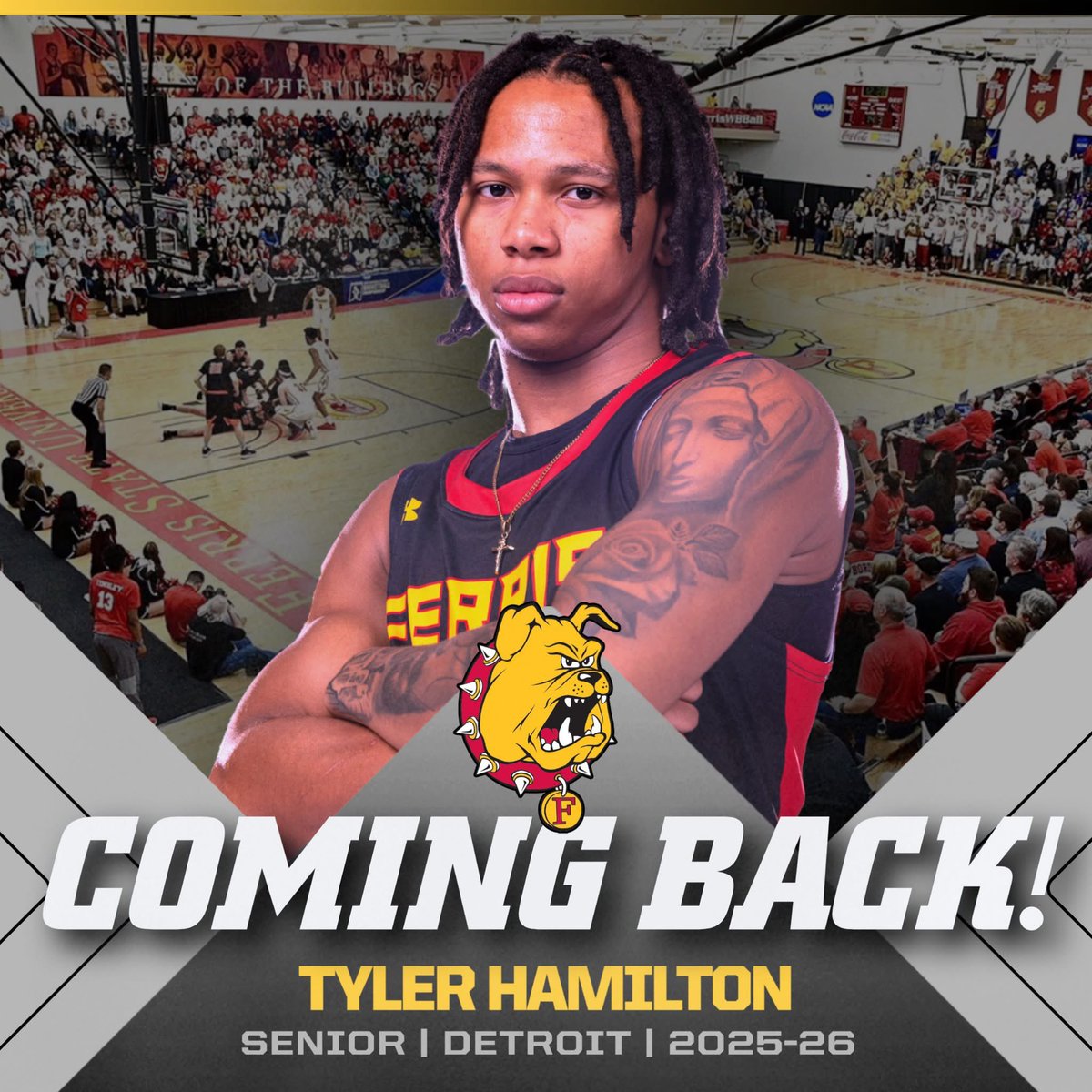 FerrisMBBALL's tweet image. STILL A DAWG! Talented senior guard Tyler Hamilton returns for the 2025-26 campaign! Looking forward to a big year! @BPietrack @TyTy__02