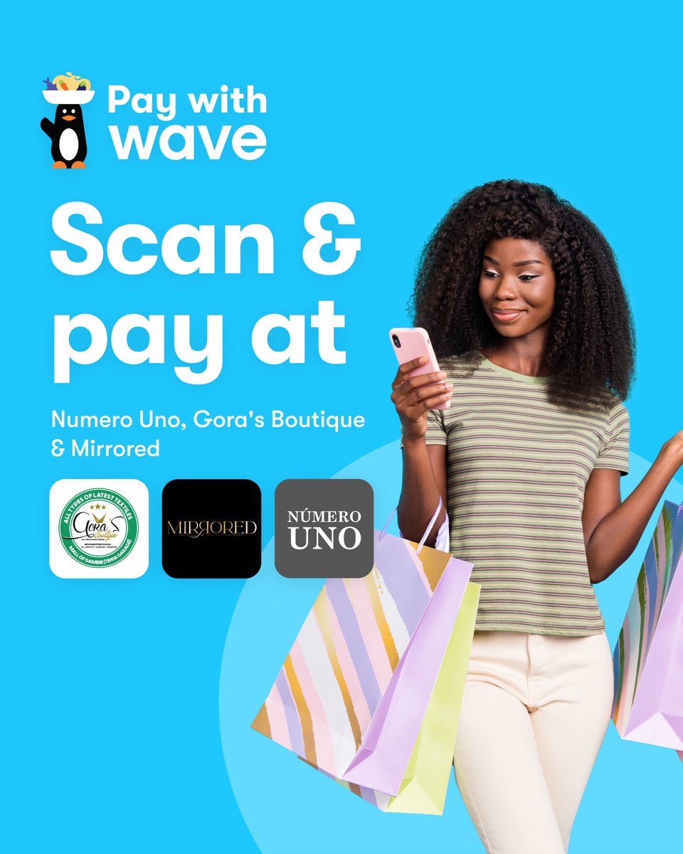 Scan and pay at your favorite spots:
📍 Numero Uno
📍 Gora's Boutique
📍 Mirrored
Quick, easy, and fee-free — that’s the Wave way!📲💙

#WaveGambia #BouBahBi #Gambia #PayWithWave