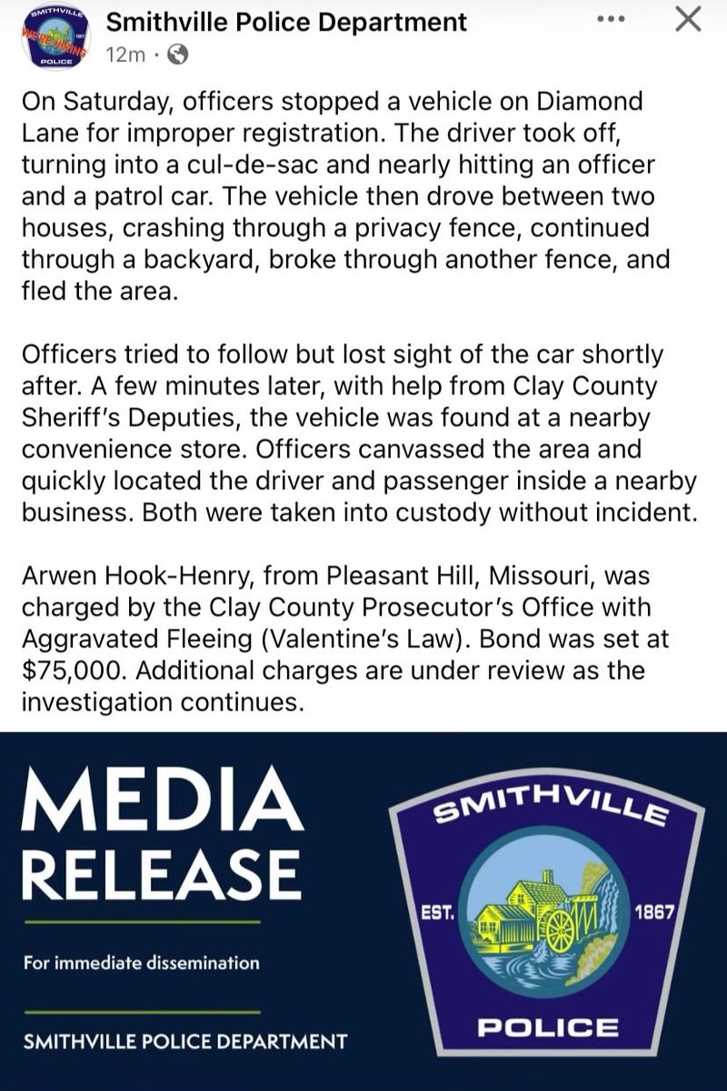 Rep. Josh Hurlbert (@repjoshhurlbert) on Twitter photo Increasing penalties for fleeing police by passing Valentine's Law was one of the signature wins of the 2024 session. I'm glad <a href="/SmithvilleMOPD/">Smithville Police</a> was able to put this invaluable tool to use! #moleg Increasing penalties for fleeing police by passing Valentine's Law was one of the signature wins of the 2024 session. I'm glad <a href="/SmithvilleMOPD/">Smithville Police</a> was able to put this invaluable tool to use! #moleg
