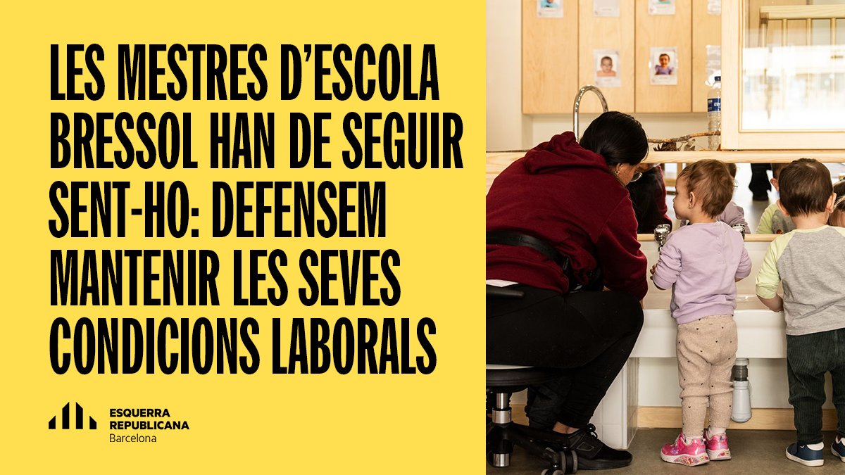 El model d'escoles bressol a Barcelona és referència, i ho és per la vocació, passió i dedicació de les seves mestres i tècniques.

Per això, cal evitar que les mestres perdin aquesta categoria. Avui <a href="/ERCbcn/">ERC Barcelona</a> aconseguim blindar les seves condicions i protegir la petita infància.