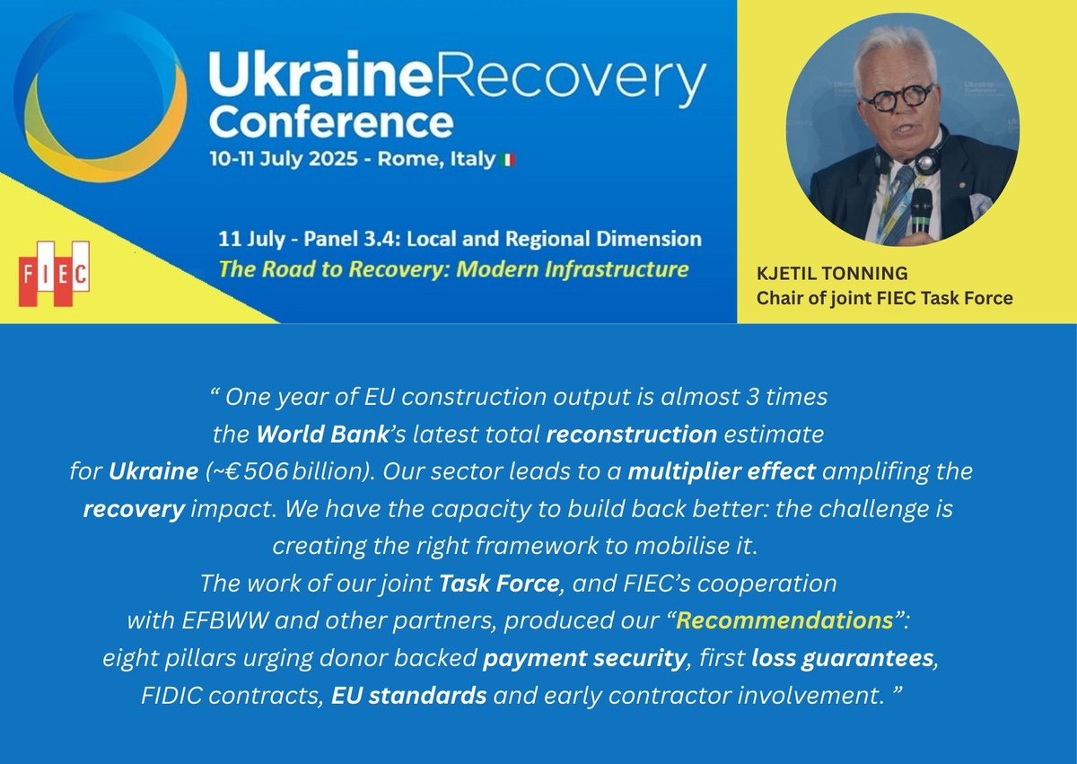 FIEC (@fiec_brussels) on Twitter photo 🗣️Some takeaways from the #UkraineRecoveryConference 11 July 🇺🇦🇪🇺
<a href="/FIEC_Brussels/">FIEC</a> at #URC2025 #Rome #Italy
<a href="/ancenazionale/">ANCE</a> <a href="/ItalyMFA/">Farnesina 🇮🇹</a> <a href="/EU_Commission/">European Commission</a> <a href="/GiorgiaMeloni/">Giorgia Meloni</a> <a href="/Antonio_Tajani/">Antonio Tajani</a>
#FIECTaskForceUkraine #ConfederationOfBuildersOfUkraine
We were there too! 🗣️Some takeaways from the #UkraineRecoveryConference 11 July 🇺🇦🇪🇺
<a href="/FIEC_Brussels/">FIEC</a> at #URC2025 #Rome #Italy
<a href="/ancenazionale/">ANCE</a> <a href="/ItalyMFA/">Farnesina 🇮🇹</a> <a href="/EU_Commission/">European Commission</a> <a href="/GiorgiaMeloni/">Giorgia Meloni</a> <a href="/Antonio_Tajani/">Antonio Tajani</a>
#FIECTaskForceUkraine #ConfederationOfBuildersOfUkraine
We were there too!