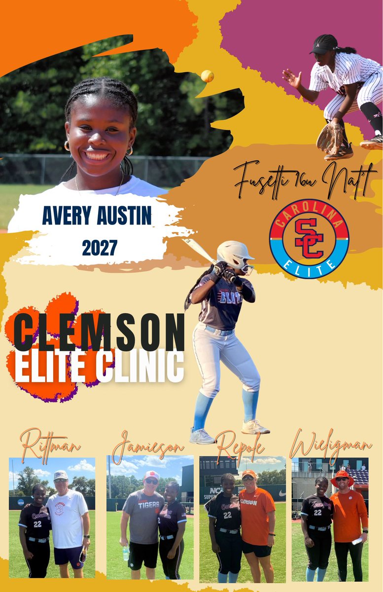 AveryAustin2027 (@averyaustin2027) on Twitter photo Thank you to <a href="/clemsonsoftball/">Clemson Softball 🥎</a> for having me join their Elite Clinic right after Atlanta Legacy Invitational where <a href="/EliteFusetti/">Carolina Elite SC Nat’l - Fusetti</a> had a great showing! Those unwilling to work, shall not eat. Let’s Eat!
<a href="/rittmanjohn/">John Rittman</a> <a href="/ClemsonCoachKJ/">Kyle Jamieson</a> <a href="/KatieRepole/">Katie “Crash” Repole</a> <a href="/Coach_Wigs/">Ryan Wieligman</a> Thank you to <a href="/clemsonsoftball/">Clemson Softball 🥎</a> for having me join their Elite Clinic right after Atlanta Legacy Invitational where <a href="/EliteFusetti/">Carolina Elite SC Nat’l - Fusetti</a> had a great showing! Those unwilling to work, shall not eat. Let’s Eat!
<a href="/rittmanjohn/">John Rittman</a> <a href="/ClemsonCoachKJ/">Kyle Jamieson</a> <a href="/KatieRepole/">Katie “Crash” Repole</a> <a href="/Coach_Wigs/">Ryan Wieligman</a>