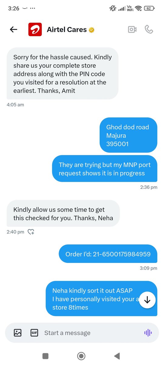NavneetSSinha's tweet photo. @airtelindia @Airtelcare3 @airtelnews 
I am requesting you, arrange a call so I can explain my query to you.
I applied a registration at 4th July but still some problem over there and @airtelstore is not able to solve it.
At @X I talked with 4 person.
Tushar sourav amit neha https://t.co/0q2MTpRqFd