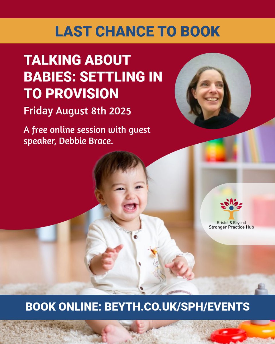 Bristol and Beyond Stronger Practice Hub (@bristol_ey_sph) on Twitter photo 🚨 LAST CHANCE: Talking About Babies: Settling in to Provision
Join guest speaker <a href="/babytalkandplay/">Babytalkandplay</a> & local specialists:
✨ Building secure attachments
✨ Creating welcoming environments
✨ Supporting smooth transitions
eu1.hubs.ly/H0lKvLk0
#StrongerPracticeHubs #EarlyYears 🚨 LAST CHANCE: Talking About Babies: Settling in to Provision
Join guest speaker <a href="/babytalkandplay/">Babytalkandplay</a> & local specialists:
✨ Building secure attachments
✨ Creating welcoming environments
✨ Supporting smooth transitions
eu1.hubs.ly/H0lKvLk0
#StrongerPracticeHubs #EarlyYears