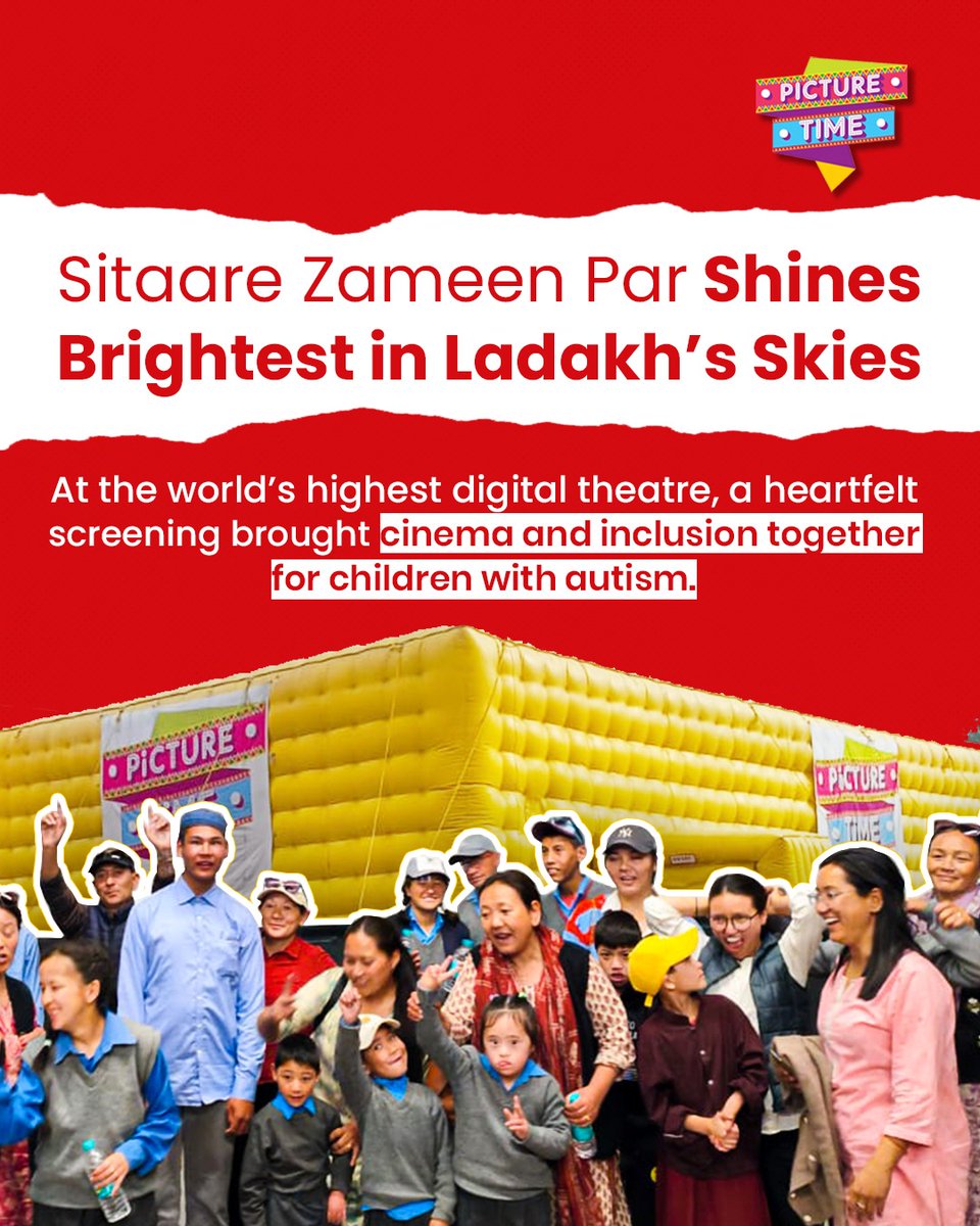 Sitaare Zameen Par found its brightest stars in Ladakh. 🌟 At 11,500 ft, @PictureTimeIndia brought the film—and inclusion—to children with autism in the world’s highest digital theatre. 🎥✨ #InclusionMatters #AccessibleCinema #EveryChildIsAStar #PictureTimeIndia #LadakhStories