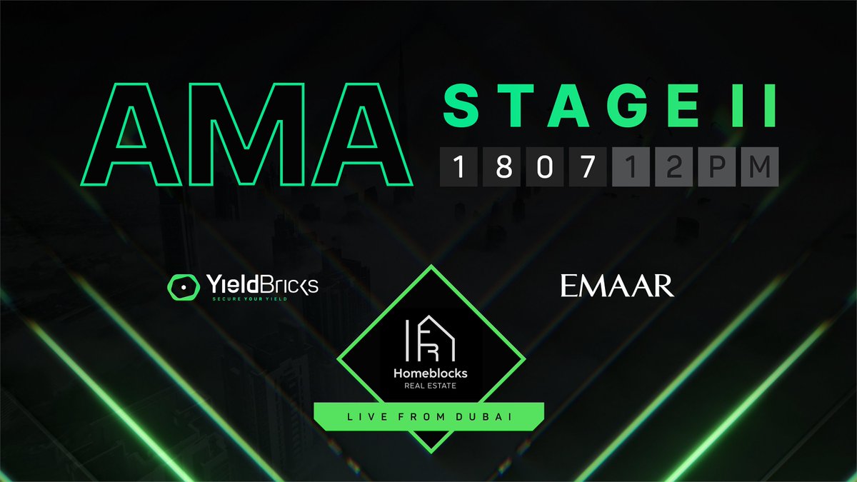 YieldBricks's tweet image. 🚨 AMA Stage 2: YieldBricks x HomeBlocks – Live from Dubai 🚨

📅 Friday, July 18th
🕛 12 PM UTC
📍 Zoom (Live Streamed from Emaar HQ)

After a powerful kickoff last week, it’s time for Stage 2 - and this one’s the big reveal.
We’re going live from the Emaar offices in Dubai,…