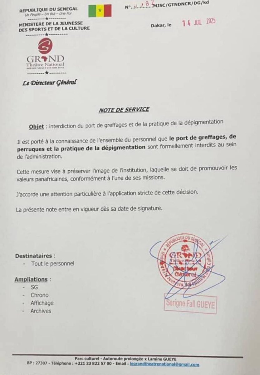 Il y a quelque chose qui m’échappe
Les travailleurs du Grand Théâtre n’ont plus le droit de jouir convenablement de leur liberté vestimentaire qui ne heurte pas l’ordre public et les bonnes mœurs?
Cette note relève de la diversion.
C’est une parodie administrative