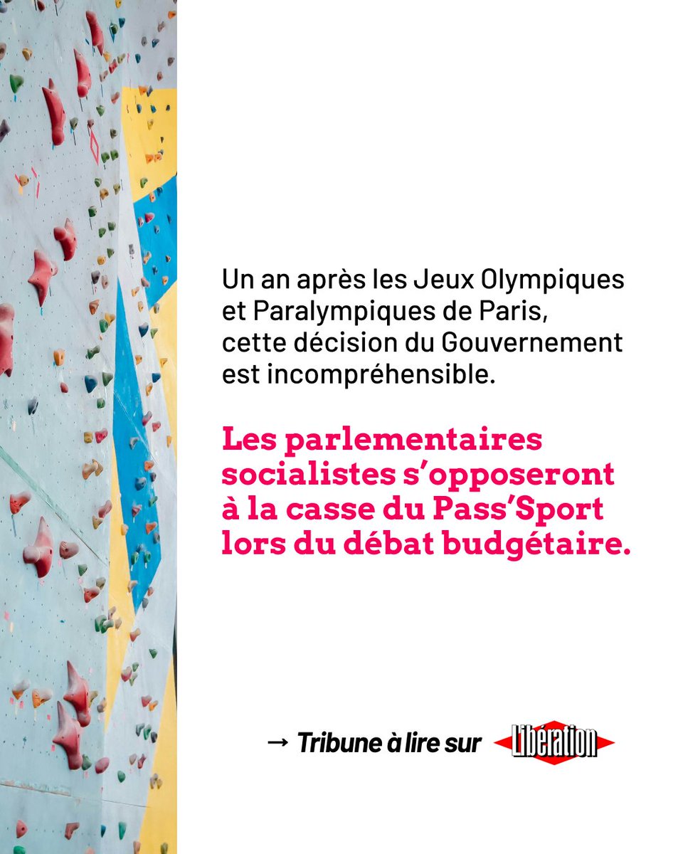 Corinne Narassiguin (@corinnenara) on Twitter photo Nous, parlementaires socialistes, appelons donc le Gouvernement à revenir sur sa décision sur le Pass'Sport et à initier un débat parlementaire sur la sédentarité de nos enfants et l'accessibilité du sport.
👉 Retrouvez notre tribune dans <a href="/libe/">Libération</a> : liberation.fr/idees-et-debat… Nous, parlementaires socialistes, appelons donc le Gouvernement à revenir sur sa décision sur le Pass'Sport et à initier un débat parlementaire sur la sédentarité de nos enfants et l'accessibilité du sport.
👉 Retrouvez notre tribune dans <a href="/libe/">Libération</a> : liberation.fr/idees-et-debat…