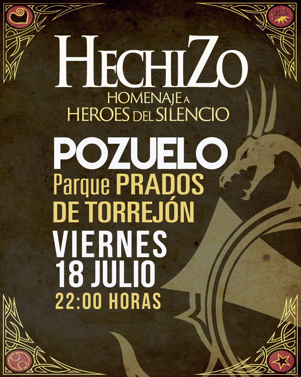 ¡POZUELO!
El próximo viernes 18 de julio estaremos rockeando en el parque Prados de Torrejón.
Allí os esperamos!!!
#hechizo #heroesdelsilencio #heroesdelsilenciofans #madrid #pozuelo #Concierto #pozuelodealarcon #parquepradosdetorrejon