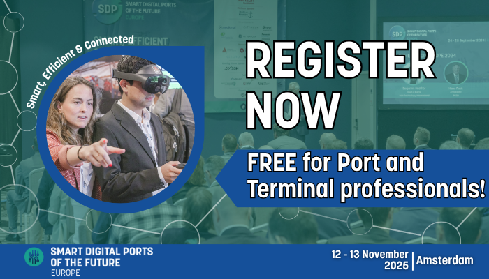 PortTechnology's tweet image. Are you a port or terminal professional? Attend Smart Digital Ports of the Future (12–13 Nov, Amsterdam) for FREE! Join 250+ experts to network, learn, and shape the future of smart ports. Don’t miss out, register now – go.pardot.porttechnology.org/l/1057413/2025…
#SDP2025 #PTIEvents