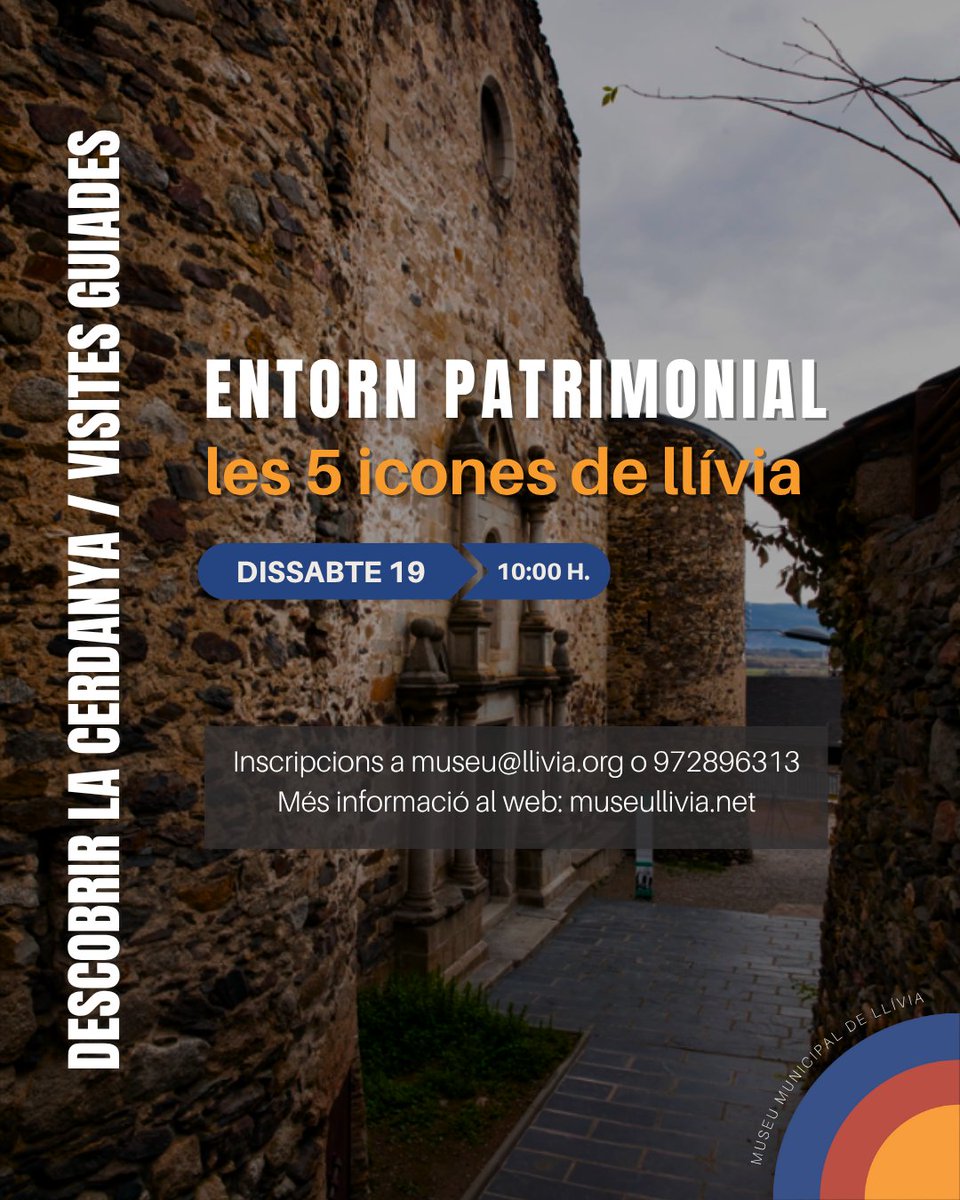 museudellivia's tweet photo. 📅 Dissabtes 19 i 26/7 a les 10 h
🔹 Visita comentada: Les 5 icones de Llívia
Museu, Farmàcia Esteva, fòrum romà, església i castell (pujada opcional).
3 h de cultura, paisatge i salut comunitària.
ℹ️ museu@llivia.org | 972 896 313
https://t.co/fUTcvp7nOh
#llivia #cerdanya https://t.co/caX8lOGBaj