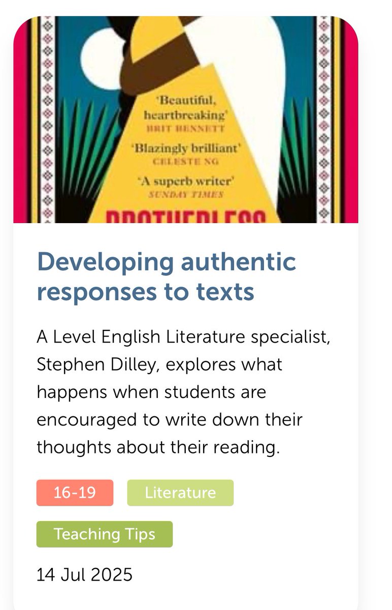 A superb guest blog for <a href="/EngMediaCentre/">English & Media Ctr</a> by Stephen Dilley, one of the fab 2024/5 EMC Associate Teachers. This is what A Level Lit can be - it’s what the subject discipline is all about, allowing authentic response to flourish, producing stunning writing! englishandmedia.co.uk/blog/developin…