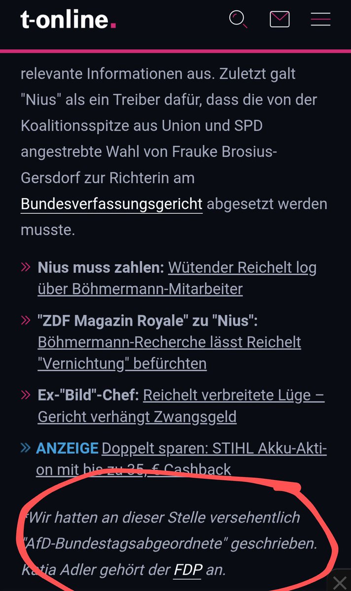 Im Gehirn von Lars Wienand ist alles AfD, was nicht seiner Meinung entspricht. Und, liebe Kollegen: Solche Korrekturen noch hinter den Anzeigen (immerhin für Kettensägen!) zu verstecken, ist auch nicht ganz sauber.