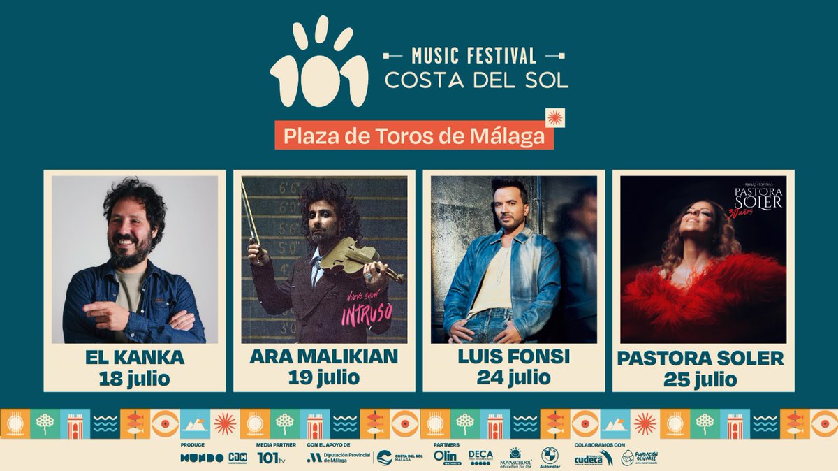 Más Málaga (@masmlg) on Twitter photo El <a href="/101musicfest/">101 MUSIC FESTIVAL</a> se corona durante todo julio en la Plaza de Toros de la Málagueta. Un cartel de artistas variado y potente, que esta semana nos trae a:
V18. EL KANKA
S19. ARA MALIKIAN
¡¡¡No te lo pierdas!!!
➕ℹ mmalaga.es/101-music-fest…
Organiza <a href="/Grupo_Mundo/">Grupo Mundo</a> El <a href="/101musicfest/">101 MUSIC FESTIVAL</a> se corona durante todo julio en la Plaza de Toros de la Málagueta. Un cartel de artistas variado y potente, que esta semana nos trae a:
V18. EL KANKA
S19. ARA MALIKIAN
¡¡¡No te lo pierdas!!!
➕ℹ mmalaga.es/101-music-fest…
Organiza <a href="/Grupo_Mundo/">Grupo Mundo</a>