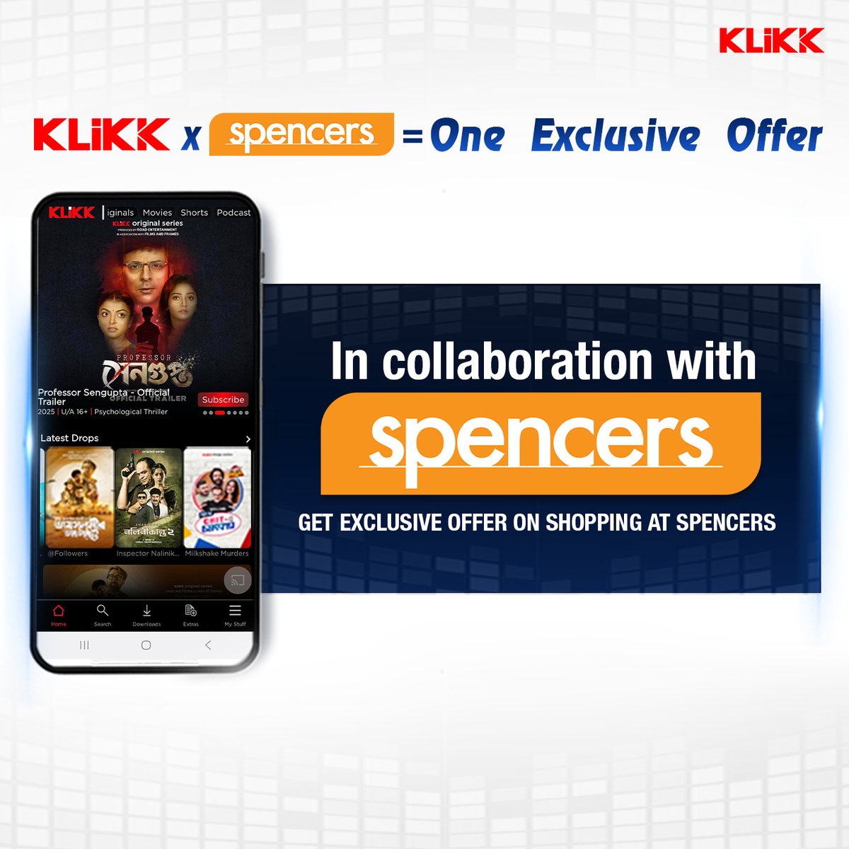 📢 Shop from Spencers &amp; get exclusive discount on KLiKK subscription 📱
✨ Offer valid for limited period of time ⌚
#Klikk #klikkott #klikkapp