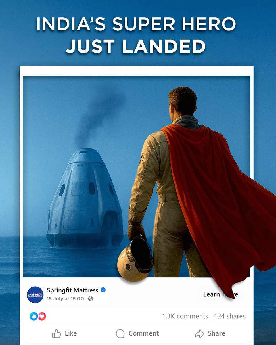SpringfitSleep's tweet image. A flawless landing isn’t just for astronauts.
At #Springfit, we make sure every night ends the same way soft, sound, and comfortable.

#AxiomMission4 #ShubhanshuShukla #Axiom #SleepLuxuriously #RakeshSharma #MakeInIndia #ProudMoment #NASA #ISRO #SpringfitMattress #PremiumMattress