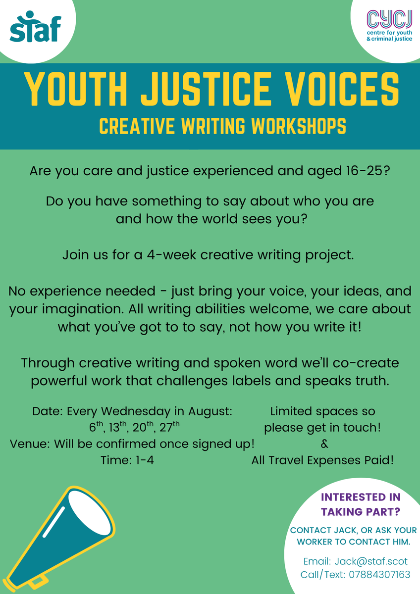 Staf (@stafscot) on Twitter photo Exciting new creative opportunity with <a href="/YJVScotland/">Youth Justice Voices</a> North East - please share! staf.scot/aberdeen-creat…
<a href="/AberdeenCC/">Aberdeen City Council</a>
<a href="/HSCAberdeen/">Aberdeen City HSCP</a>
<a href="/Includem2000/">includem</a>
<a href="/aberdeenfoyer/">Aberdeen Foyer</a>
<a href="/aym_aberdeen/">Aberdeen Youth Movement</a>
<a href="/silvercitylibs/">Aberdeen City Libraries</a>
<a href="/DLStreetsport/">Denis Law Legacy Trust - Streetsport</a>
<a href="/CPAberdeen/">Community Planning Aberdeen</a>
<a href="/AbzWorks/">ABZWorks</a>
<a href="/GrampianREC/">GREC (Grampian Regional #Equality Council)</a>
<a href="/accessrgu/">RGU Widening Access</a>
<a href="/AFCCT/">Aberdeen FC Community Trust</a>
<a href="/CultureAbdn/">Culture Aberdeen</a> Exciting new creative opportunity with <a href="/YJVScotland/">Youth Justice Voices</a> North East - please share! staf.scot/aberdeen-creat…
<a href="/AberdeenCC/">Aberdeen City Council</a>
<a href="/HSCAberdeen/">Aberdeen City HSCP</a>
<a href="/Includem2000/">includem</a>
<a href="/aberdeenfoyer/">Aberdeen Foyer</a>
<a href="/aym_aberdeen/">Aberdeen Youth Movement</a>
<a href="/silvercitylibs/">Aberdeen City Libraries</a>
<a href="/DLStreetsport/">Denis Law Legacy Trust - Streetsport</a>
<a href="/CPAberdeen/">Community Planning Aberdeen</a>
<a href="/AbzWorks/">ABZWorks</a>
<a href="/GrampianREC/">GREC (Grampian Regional #Equality Council)</a>
<a href="/accessrgu/">RGU Widening Access</a>
<a href="/AFCCT/">Aberdeen FC Community Trust</a>
<a href="/CultureAbdn/">Culture Aberdeen</a>