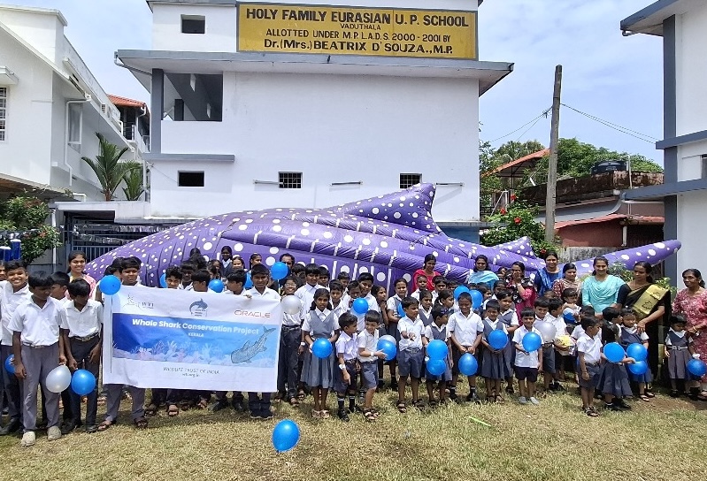 wti_org_india's tweet image. WTI’s Pan-India Whale Shark Conservation Project marked #WorldSharkAwarenessDay (14 July) with sensitisation programs for students of Holy Family School #Ernakulam & Dhamlej School #Gujarat—celebrating #WhaleShark conservation through art, film screenings & expert talks.