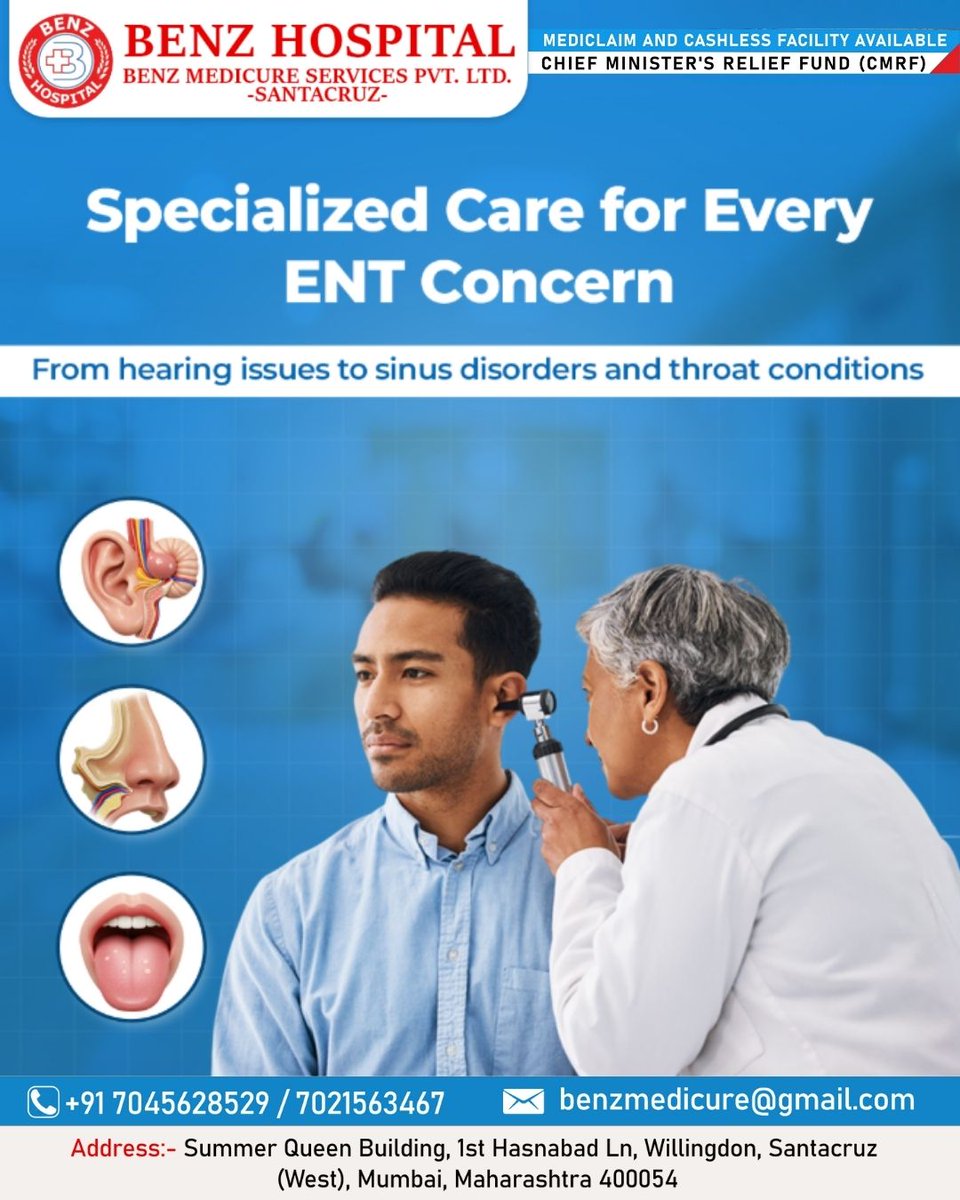 🔊 Expert ENT Care Now at Benz Hospital! 👃👂🗣️
From sinus troubles to sleep apnea, we’ve got you covered with specialized care, advanced technology &amp; expert doctors.
#BenzHospital #ENTSpecialist #SinusTreatment #HearingCare #SleepApnea #ThroatDisorders #CMReliefFund