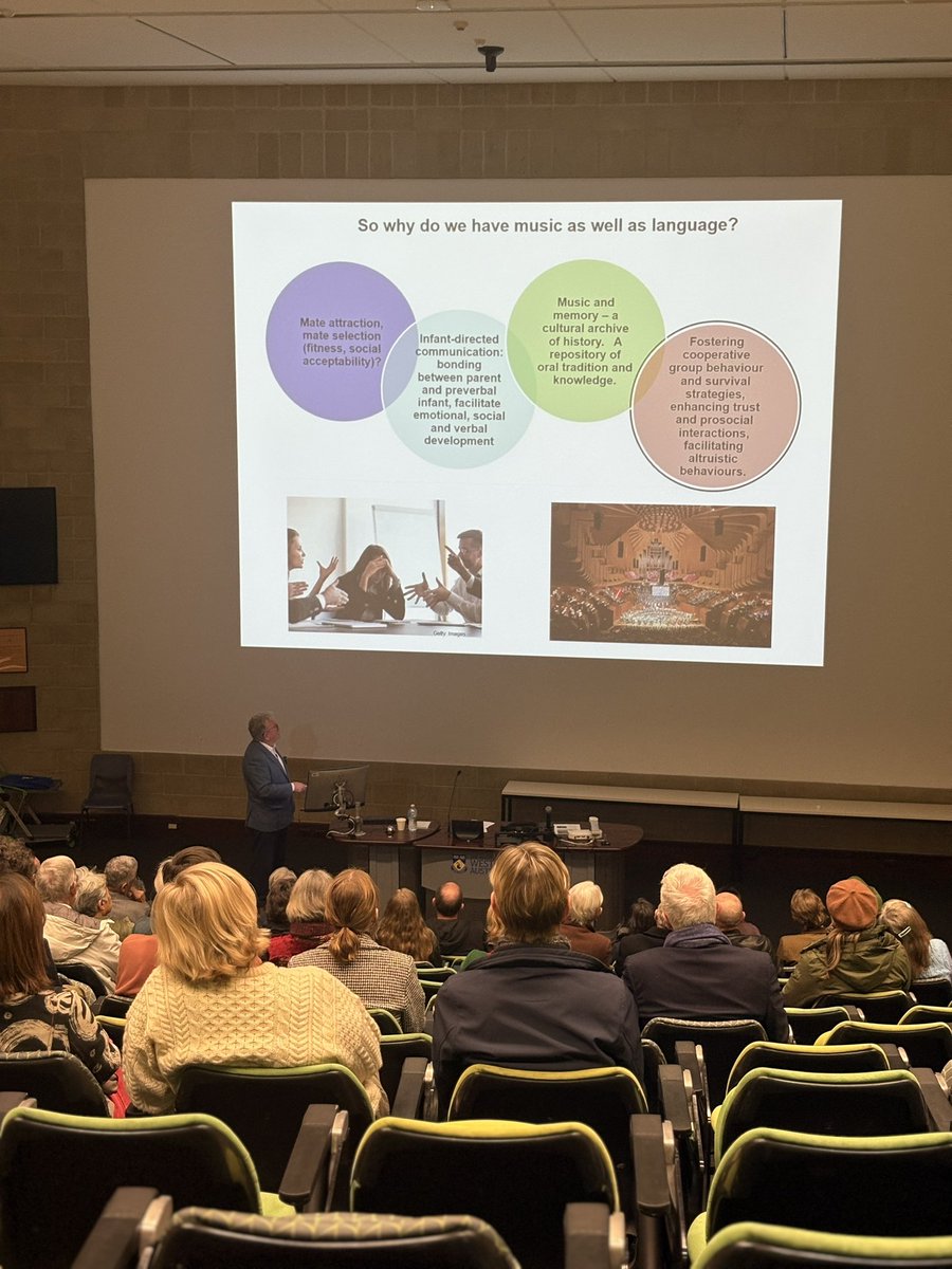 IAS_UWA's tweet image. #POMPerth Keynote Speaker Professor Alan Harvey considers why humans have music as well as language. Does music act as a 'cultural archive' via memory?
