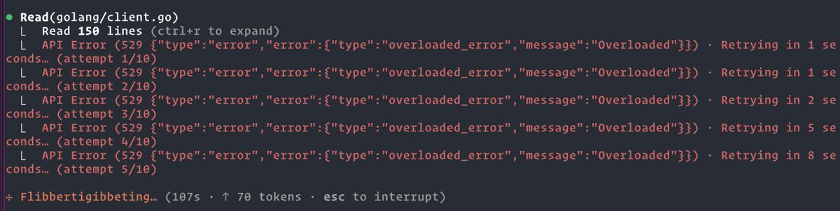 dvcrn's tweet image. First time seeing Claude Code fully overloaded. Never had this message before