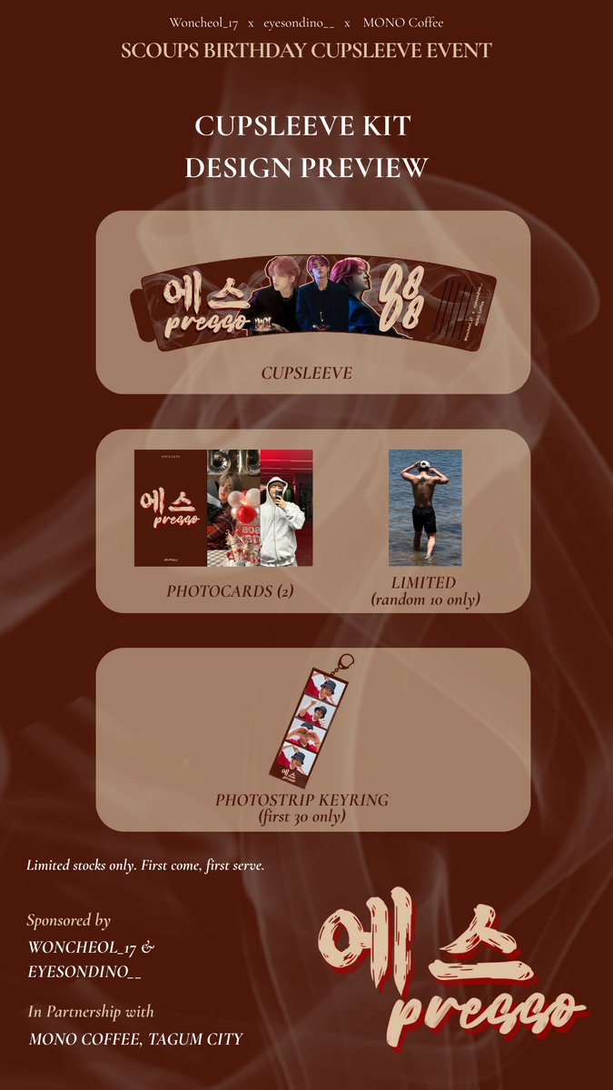eyesondino__'s tweet photo. [#에스presso_0808]
Hello Davao Carats👋 We're brewing something special for SEVENTEEN's SCoups — a FREE cupsleeve event you won’t want to miss!

Swing by, sip, and snag your dose of leader love.☕️❤️

📍 Mono Coffee, Tagum City
📅 09 August 2025

#SCOUPS #SEVENTEEN https://t.co/bE1bwX5aIM