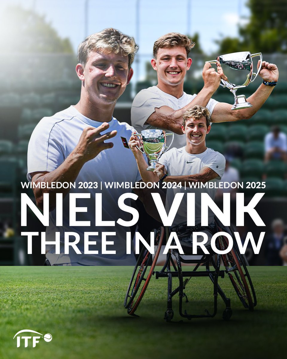 ITFTennis's tweet image. 🏆🏆🏆
Three-peat for Niels Vink in the Quad Wheelchair Singles draw at Wimbledon