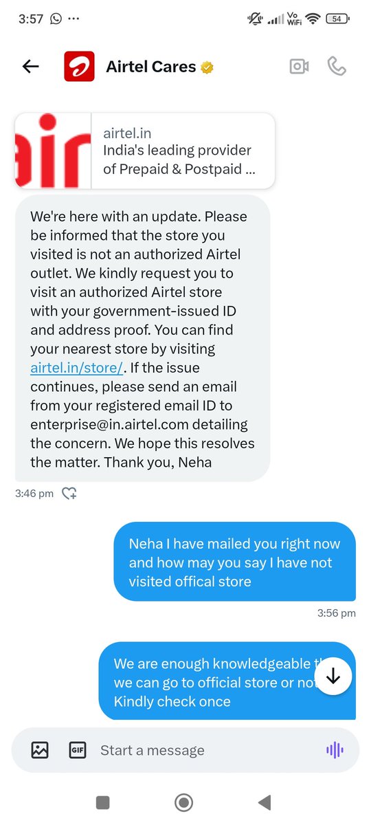 NavneetSSinha's tweet photo. @Airtel_Presence Neha you asked me to check whether I have visited the official store or not?
We are so aware that we can identify official or non official store ...
I am not going to elaborate this matter just solve it as fast as possible ..
How much Store I have visited that list Also attached https://t.co/Bk1F1XGpyI