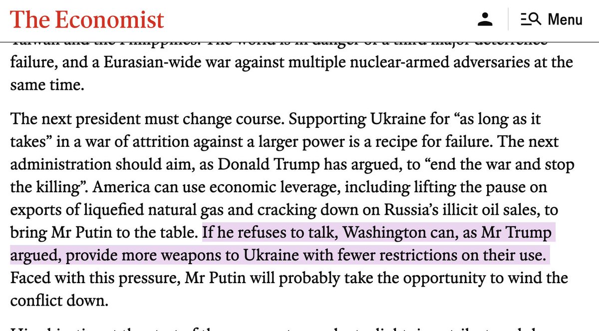 'Trump signalled his backing for the idea, describing the strategy as intended to “make them [Russians] feel the pain” and force the Kremlin to the negotiating table, according to the two people briefed on the call.'

This is <a href="/MatthewKroenig/">Matthew Kroenig</a> and Waltz's strategy ...
