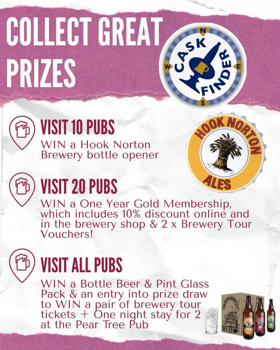 CaskFinder's tweet image. 🍻 Fancy a night away in the Cotswolds?
Take on the @HookyBrewery Ale Trail via the FREE CaskFinder app for a chance to win a stay at The Pear Tree + other prizes!
29 pubs. Great beer. Big rewards.
🗓️ Runs until 28 Sept
📲 Start here: cask-marque.co.uk/cask-finder