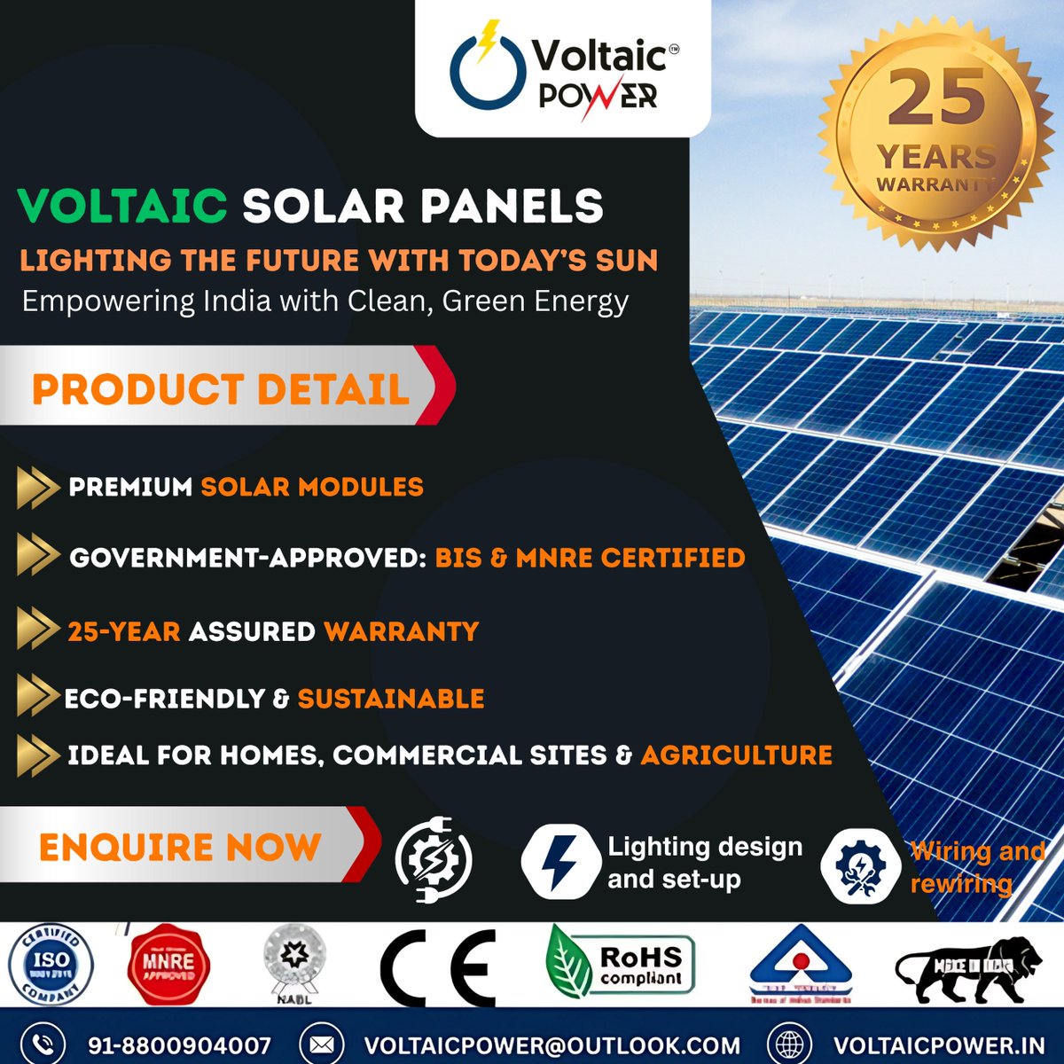 voltaicpower's tweet photo. ⚡ Power your world with Voltaic Solar Panels!
✅ MNRE &amp; BIS Certified
✅ 25-Year Warranty
✅ Eco-Friendly &amp; Sustainable
Perfect for Homes, Shops, Farms &amp; More!
🌞 #GoSolar with #VoltaicPower
📞 8800904007 | 🌐 https://t.co/GNBFa3N3n1
#SolarEnergy #GreenIndia #CleanEnergy https://t.co/YXHJaYpZXn