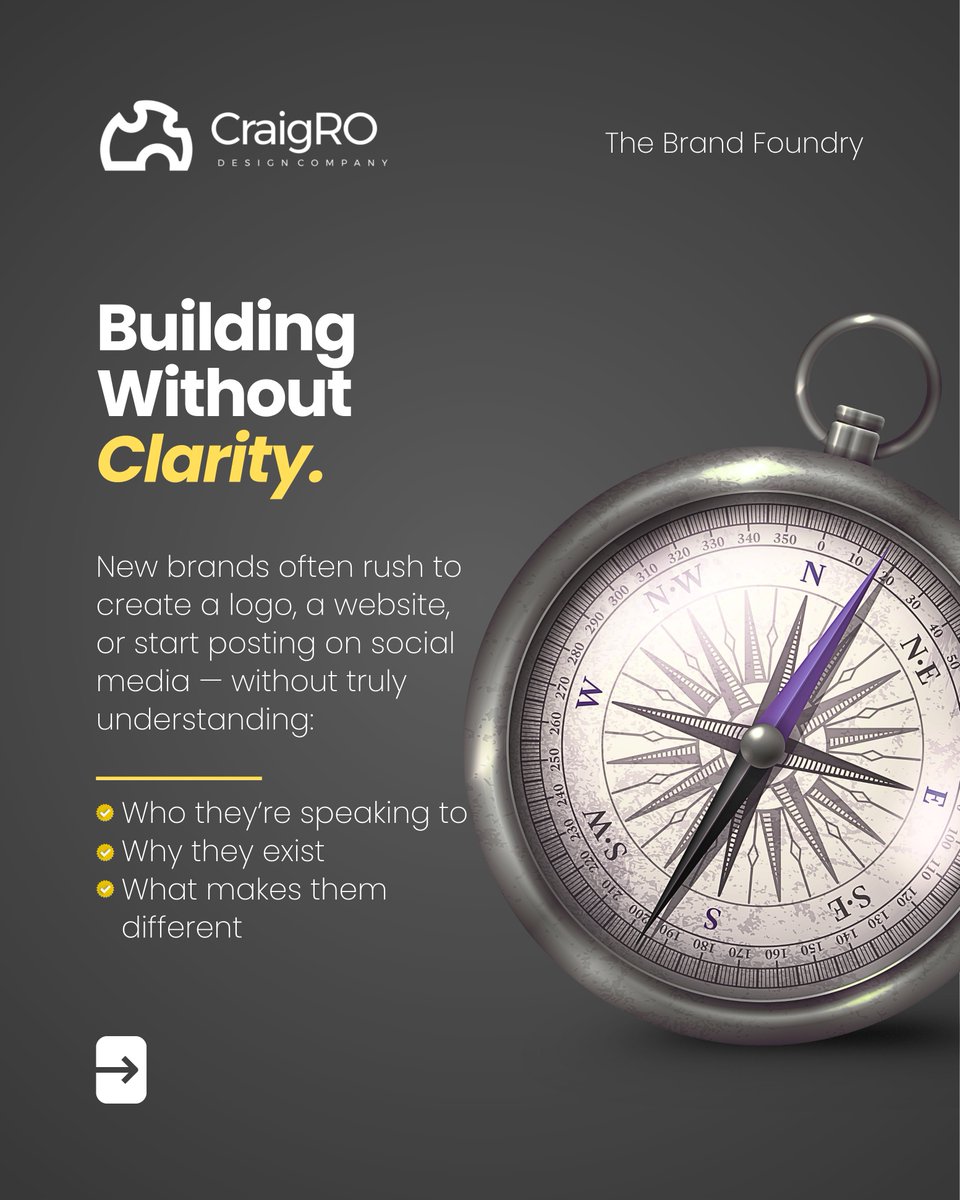 PraiseCraig's tweet photo. I’ve worked on enough brand launches to know this:

Most people don’t fail because their brand looks bad —
They fail because they skipped what actually matters.

You can spend thousands on a logo, website, and packaging…
But without brand clarity, you’re just guessing in style. https://t.co/vBY60f9z1W