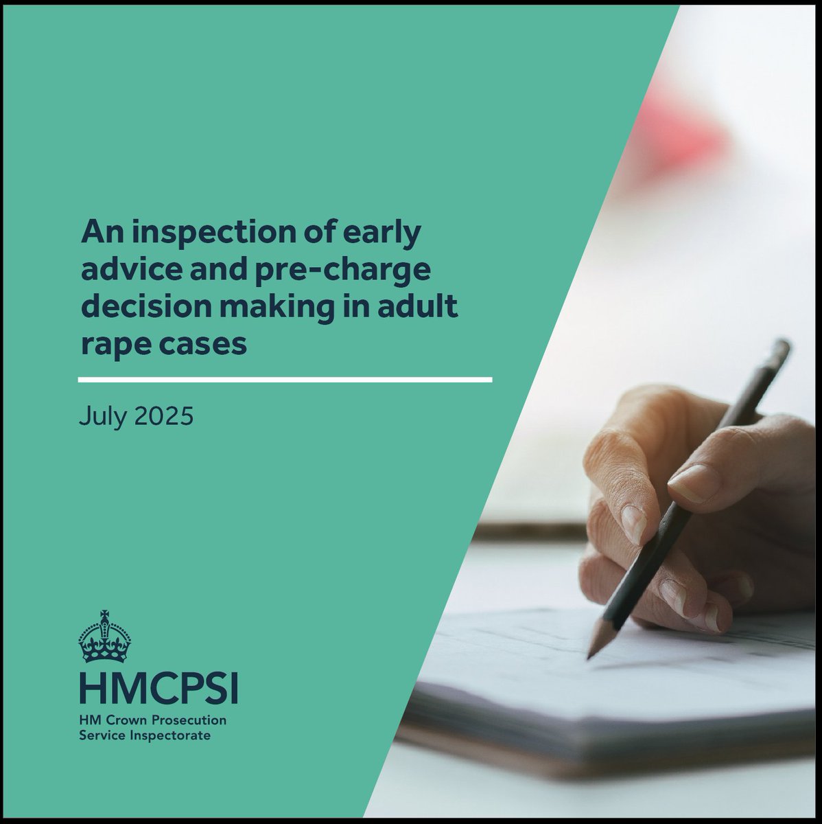 hmcpsi's tweet image. Today we have published a report into @CPSUK’s handling of rape cases. Inspectors found that CPS needs to urgently improve its decision making and handling of these cases at the pre-charge stage. We have eight recommendations for CPS to implement hmcpsi.justiceinspectorates.gov.uk/report/a-thema…