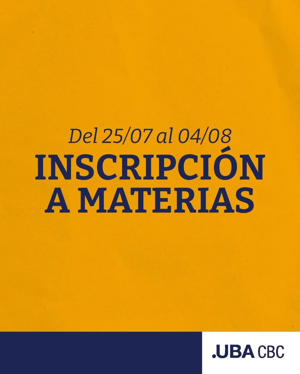 conecta_estudio's tweet image. ¡Atención #estudiantes del #CBC!

🗓️ Del 25 de julio al 4 de agosto estará habilitada la inscripción a materias.

No te olvides de revisar el cronograma y anotar las fechas importantes.

¡Organizate con tiempo para asegurar tu cursada!

🔗 Más info: cbc.uba.ar/inscripciones

#UBA