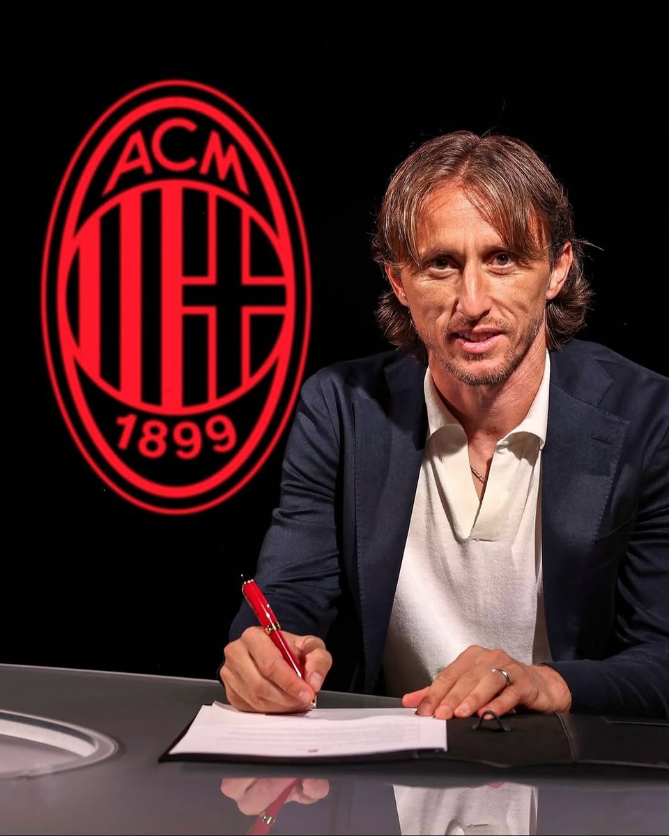 Sporf's tweet image. Luka Modric completes his long-awaited move to AC Milan! 🔴⚫️✍️