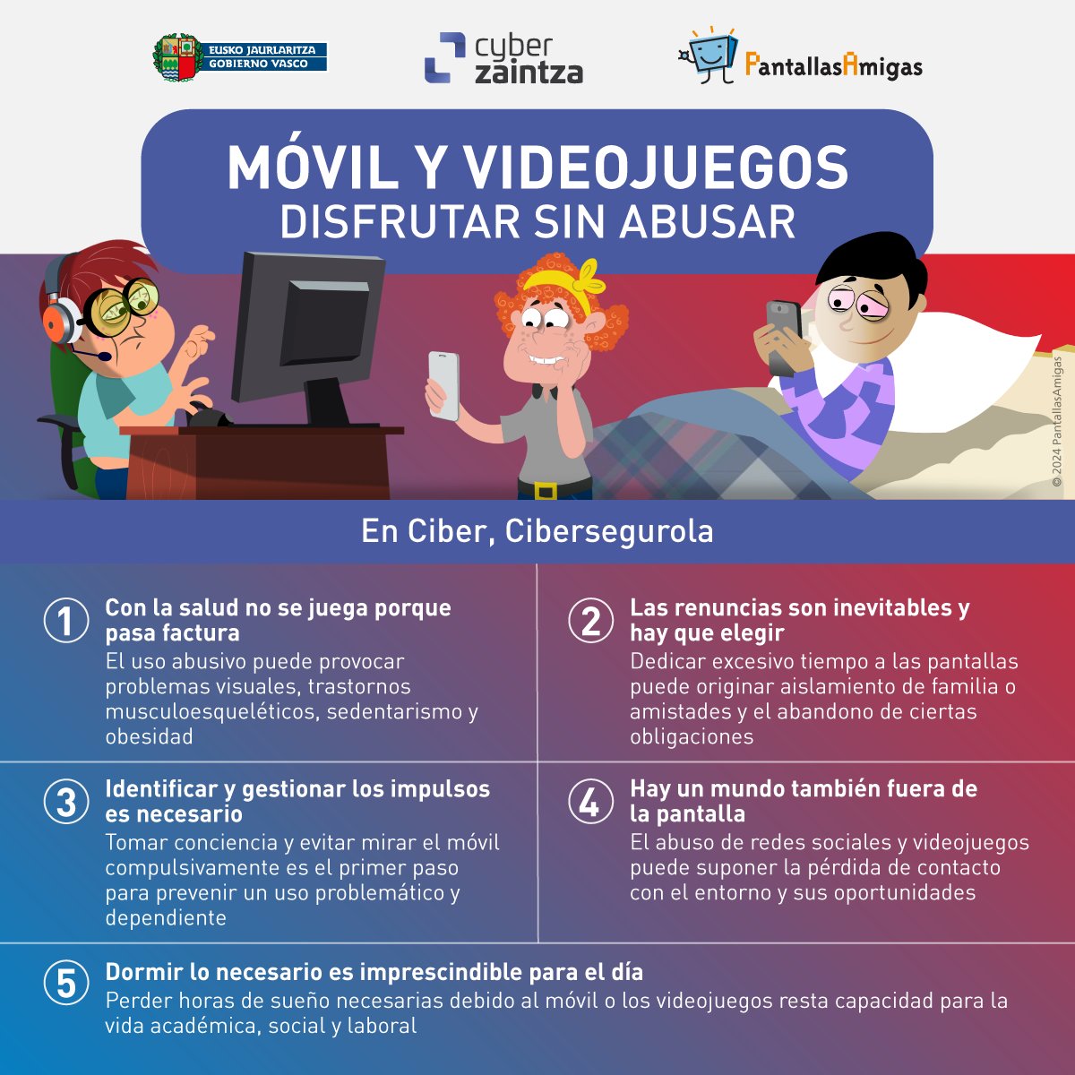 Cyberzaintza (@cyberzaintzaej) on Twitter photo 🎮☀️ Este verano, disfruta de videojuegos y otras pantallas sin abusar. Cuida tu salud digital sin poner en riesgo tu ciberseguridad o bienestar con estos 5 consejos clave de nuestra campaña “En Ciber, Cibersegurola”: 🔗 ow.ly/aJr950WpMck
🤝 <a href="/PantallasAmigas/">PantallasAmigas</a> 🎮☀️ Este verano, disfruta de videojuegos y otras pantallas sin abusar. Cuida tu salud digital sin poner en riesgo tu ciberseguridad o bienestar con estos 5 consejos clave de nuestra campaña “En Ciber, Cibersegurola”: 🔗 ow.ly/aJr950WpMck
🤝 <a href="/PantallasAmigas/">PantallasAmigas</a>
