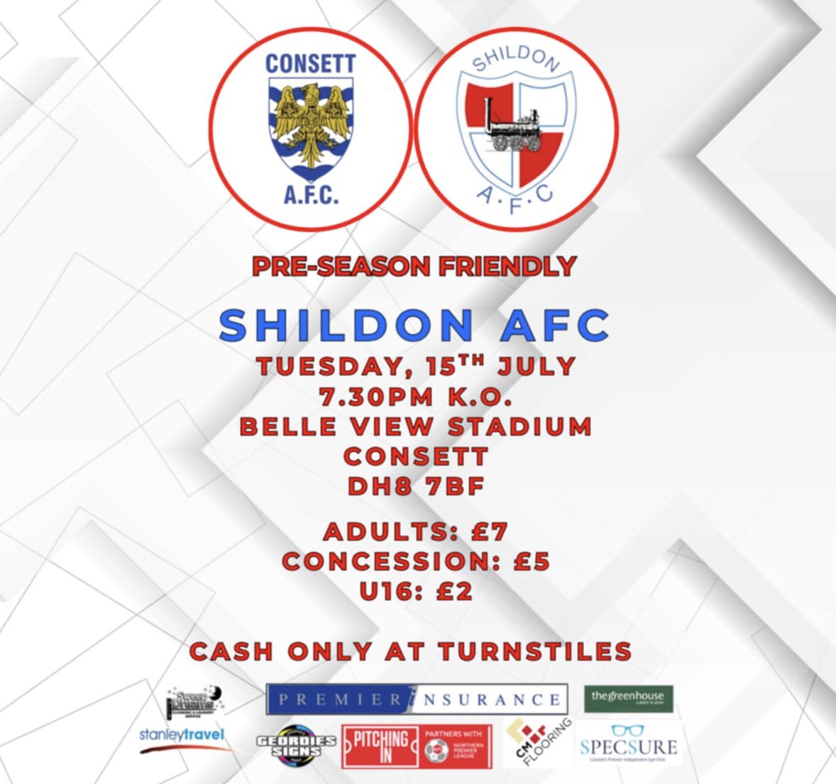 ConsettAFC's tweet photo. ⚽️MATCHDAY⚽️
Tonight we welcome our friends from @Official_SAFC to Belle View Stadium, DH8 7BF, for a 7.30pm kick off. 
Hope you can make it to support the lads. ⚽️🍻🗣️👏 https://t.co/ENIiFvN6xC