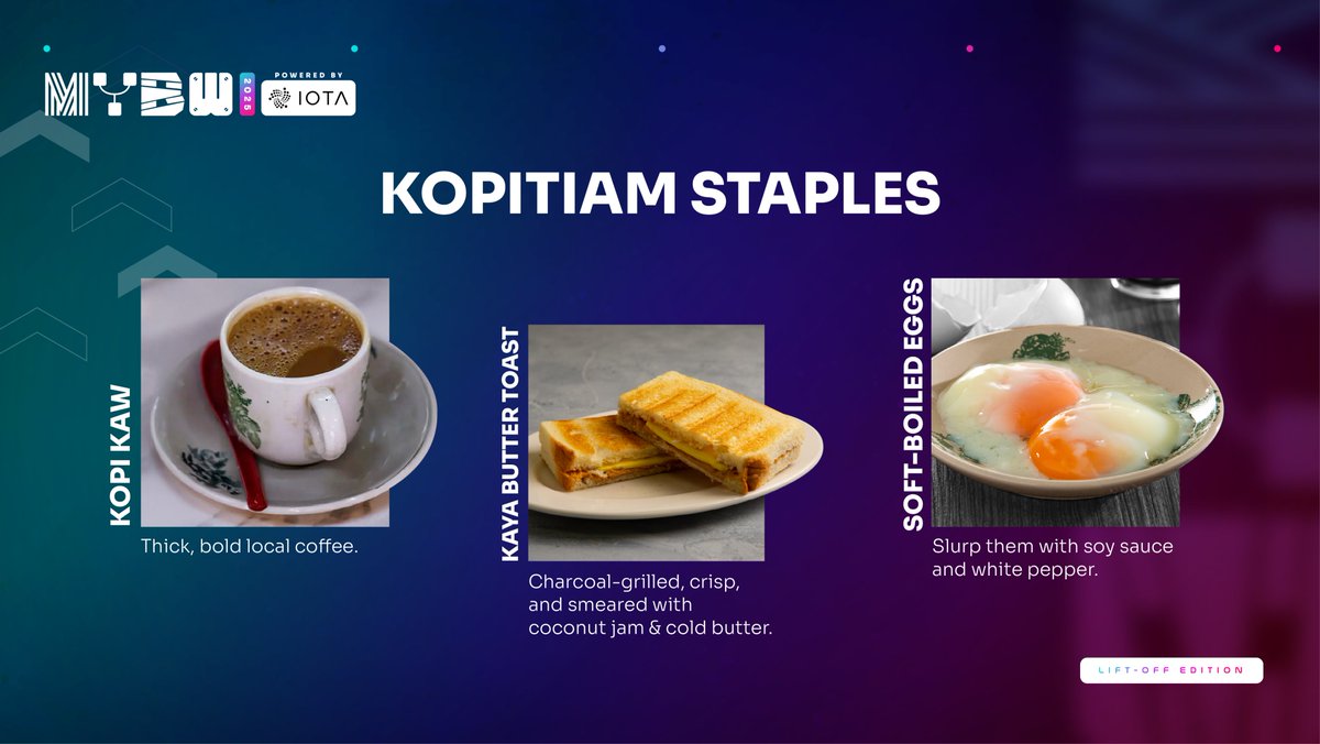 ☕ Kopitiam Staples: The Real Breakfast Club Pt. 1
Bored of hotel buffets? Go old-school with a local kopitiam.

🥥 Kaya Butter Toast – Crisp, charcoal-grilled, and slathered with coconut jam + cold butter.
🥚 Soft-Boiled Eggs – Add soy sauce and pepper. Stir, slurp, and trust