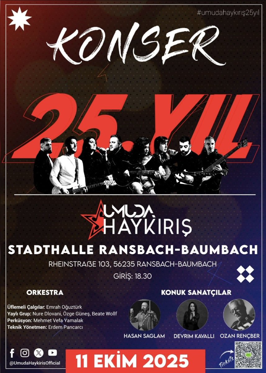 Hazırlıklarımız, büyük bir heyecan ve coşkuyla devam ediyor. Tüm dostlarımızı 25. Yıl Konserimize bekliyoruz ✌🏾
#umudahaykırış25yıl