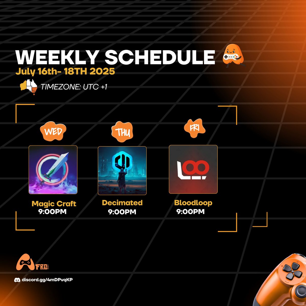 AfroPlay.GG (@afro_play) on Twitter photo This week on web3 gaming 🎮
Games lined up for this week are:
🟢 Weds - <a href="/MagicCraftGame/">MagicCraft</a>
🟢 Thurs - <a href="/decimated_game/">DECIMATED - Official</a>
🟢 Fri - <a href="/BloodLoopGAME/">BloodLoop🔺 | Hero-Shooter</a>
The vibe remains immaculate 🔥
Join us in Discord: discord.gg/XhwAA9Yu This week on web3 gaming 🎮
Games lined up for this week are:
🟢 Weds - <a href="/MagicCraftGame/">MagicCraft</a>
🟢 Thurs - <a href="/decimated_game/">DECIMATED - Official</a>
🟢 Fri - <a href="/BloodLoopGAME/">BloodLoop🔺 | Hero-Shooter</a>
The vibe remains immaculate 🔥
Join us in Discord: discord.gg/XhwAA9Yu