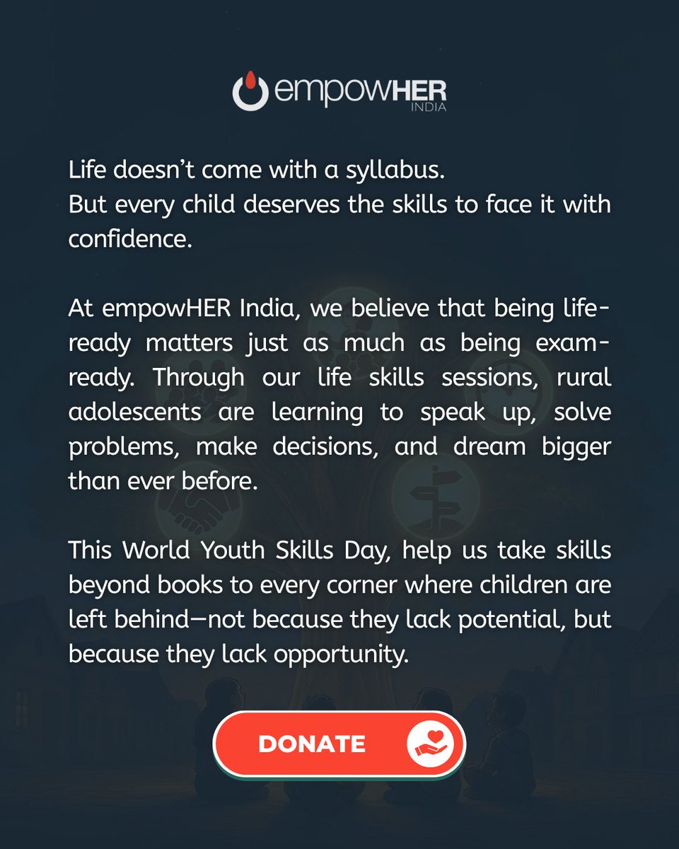 Your donation can turn confidence into a habit and courage into a life skill.
Let’s equip every child for life’s journey—together.
.
empowherindia.org/donate.aspx#!t…
.
#SkillsBeyondBooks #WorldYouthSkillsDay #LifeSkillsForAll #DonateForChange #empowHERIndia