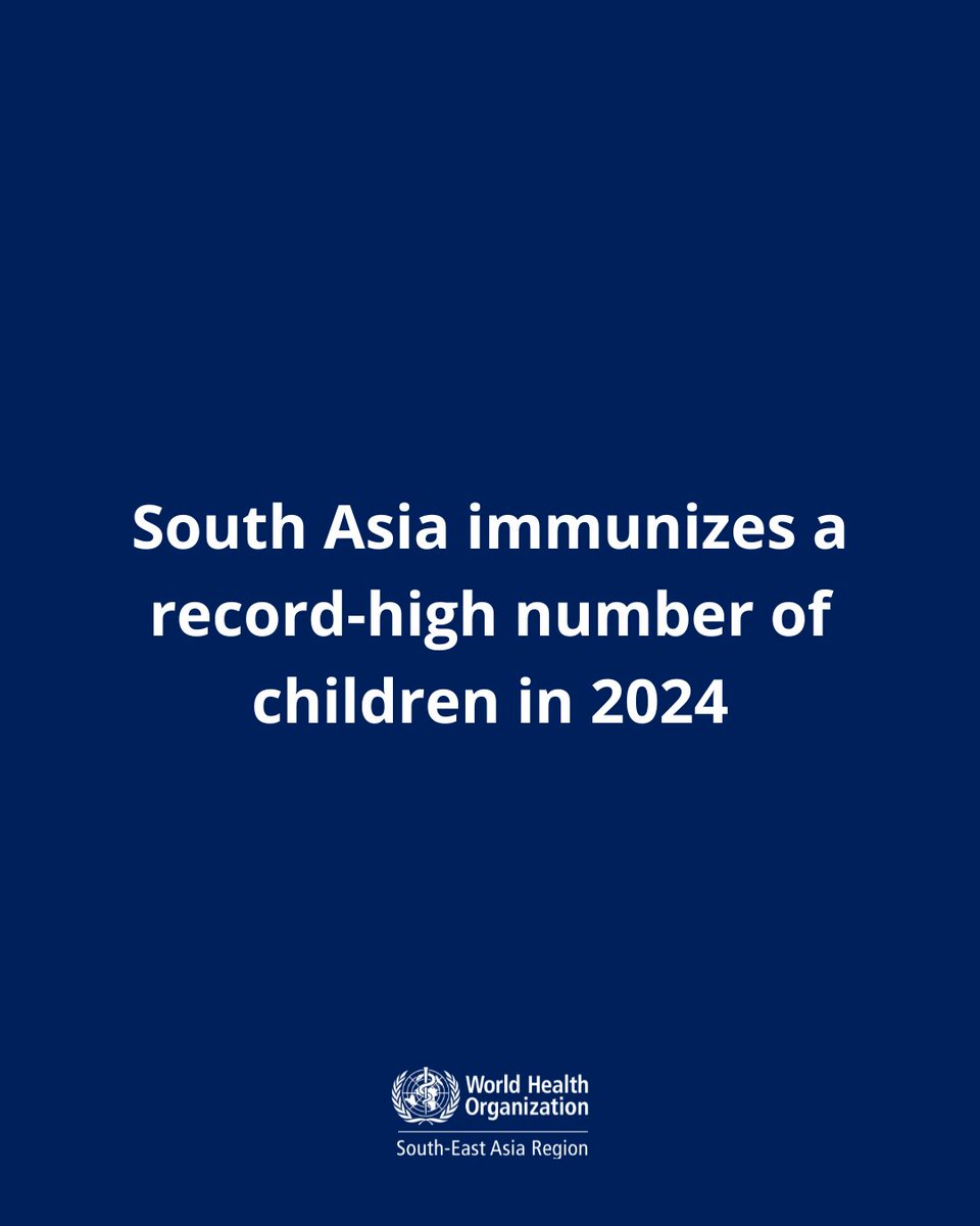World Health Organization South-East Asia (@whosearo) on Twitter photo 🎉 South Asia hits a record high in immunization! 💉
South Asia has achieved its highest-ever immunization coverage for children in 2024, a milestone in the region’s journey to protect every child from vaccine-preventable diseases, as per new data released by <a href="/WHO/">World Health Organization (WHO)</a> and <a href="/UNICEF/">UNICEF</a> 🎉 South Asia hits a record high in immunization! 💉
South Asia has achieved its highest-ever immunization coverage for children in 2024, a milestone in the region’s journey to protect every child from vaccine-preventable diseases, as per new data released by <a href="/WHO/">World Health Organization (WHO)</a> and <a href="/UNICEF/">UNICEF</a>