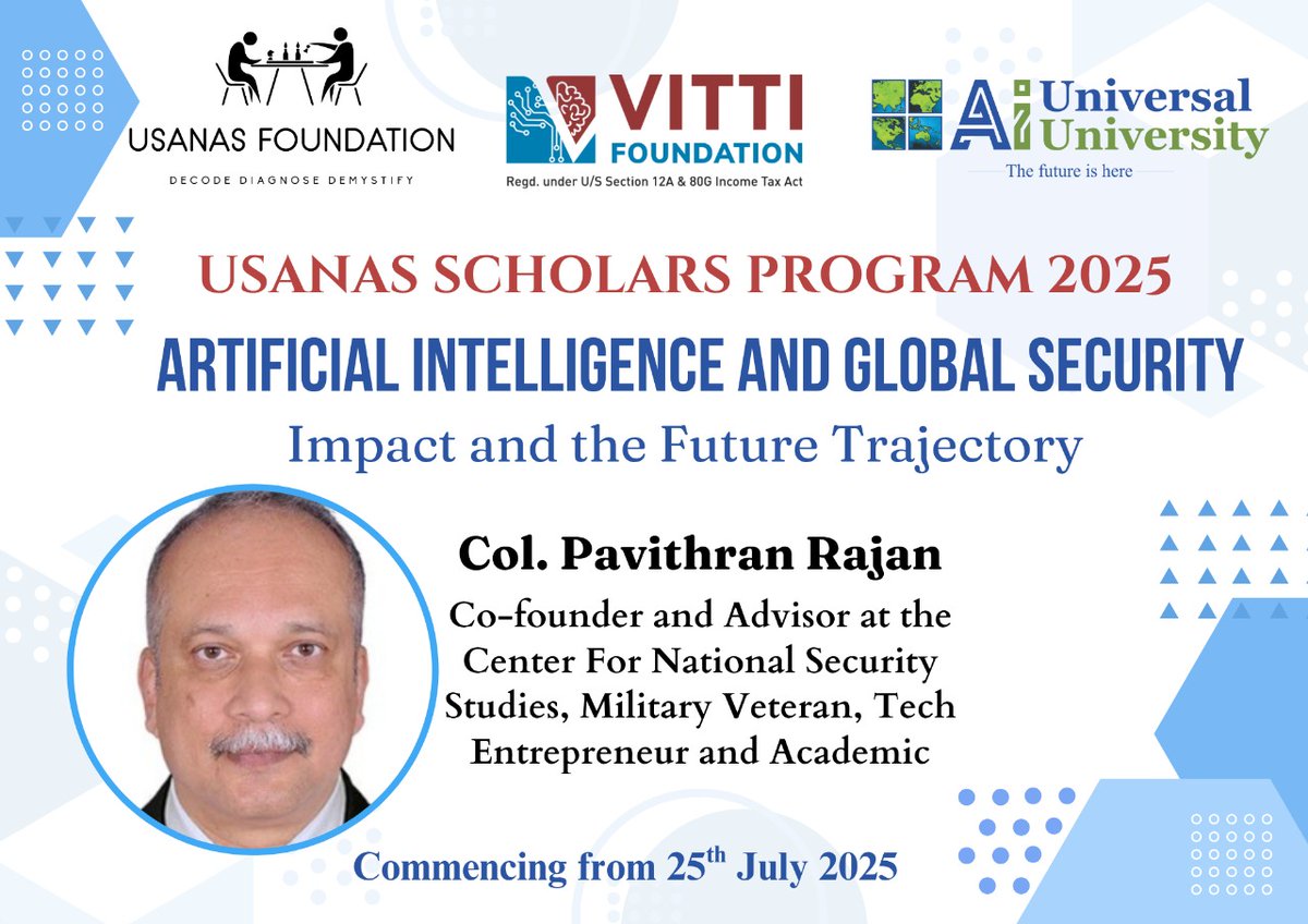 UsanasF's tweet image. #AI Meets #Intelligence — Are You Ready?
@abhinavpandya @anitajain_02
@vitti_Ai @universalaiuniv
Learn from leading experts in the Usanas Scholars Program 2025.
Register now!
usanasfoundation.com/usanas-scholar…