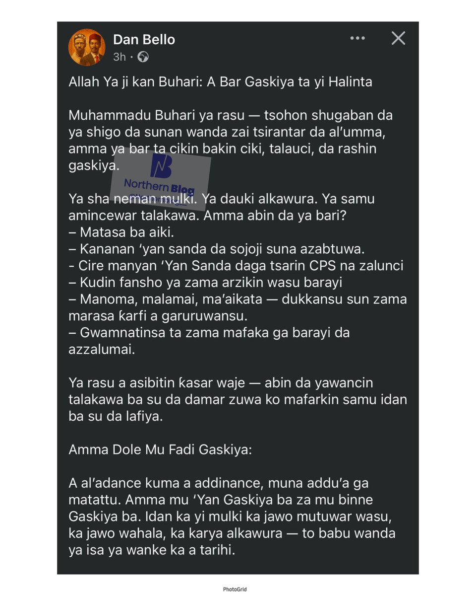 northern_blog's tweet image. The words of Dan Bello about Buhari’s death