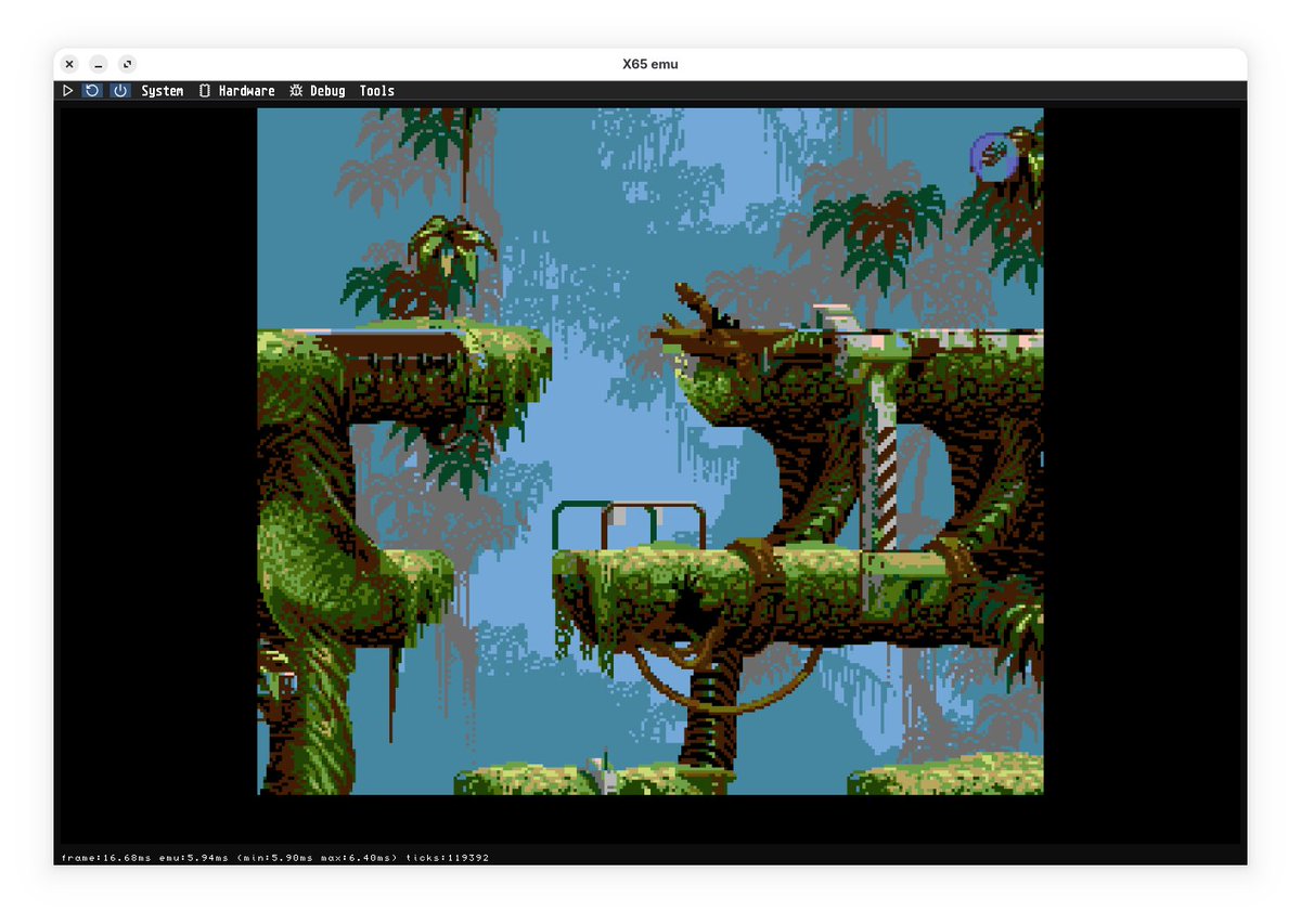 X65pc's tweet image. Experimenting with different X65 video modes and automated conversion using converter: github.com/X65/tools/blob…
It does show that this game originally used tile-based graphics.