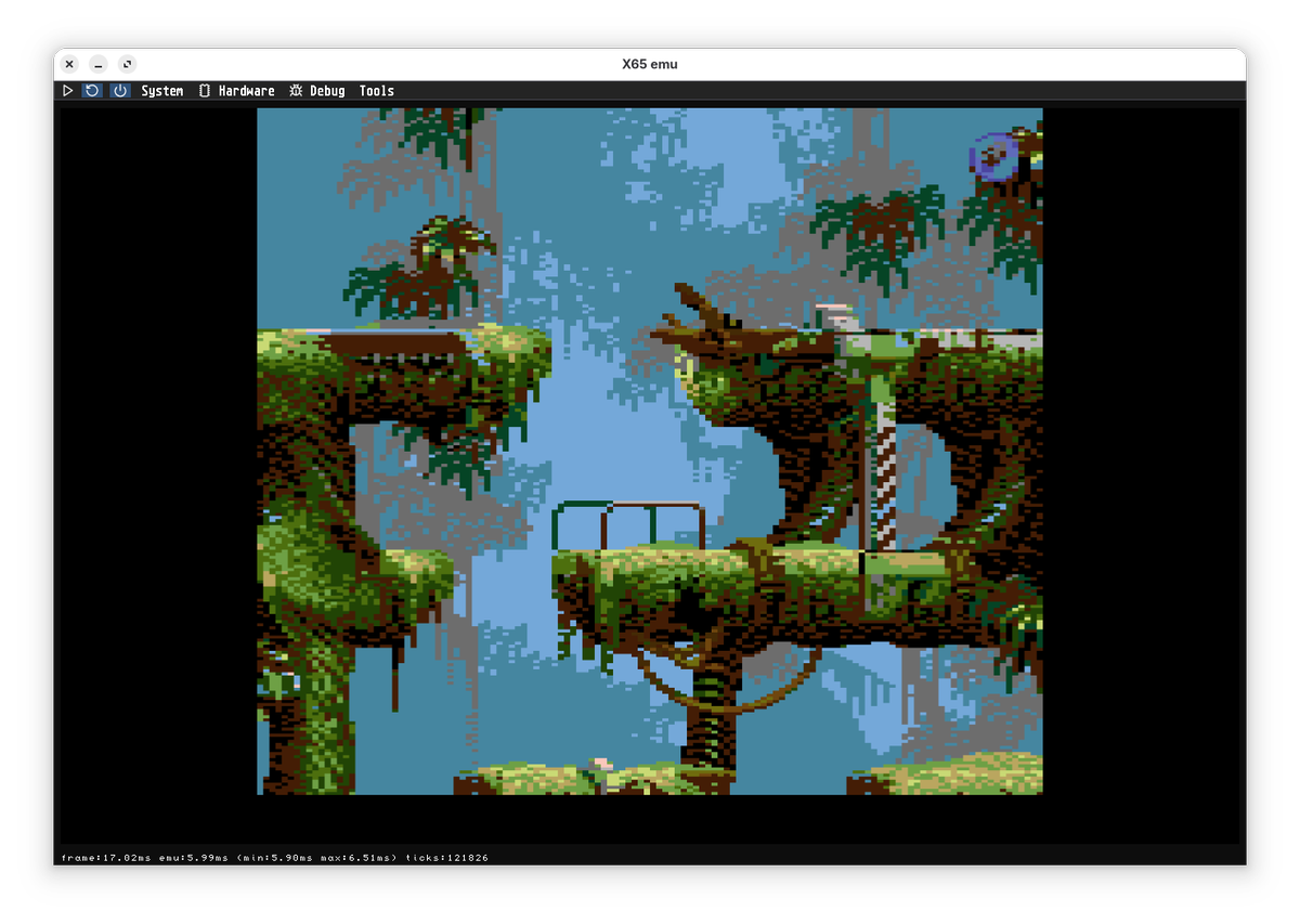 X65pc's tweet image. Experimenting with different X65 video modes and automated conversion using converter: github.com/X65/tools/blob…
It does show that this game originally used tile-based graphics.